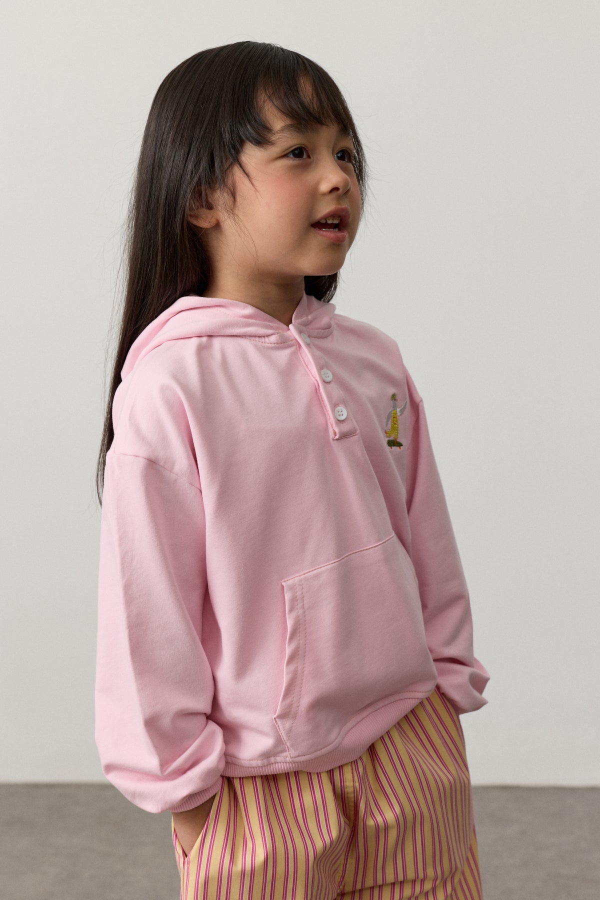 Oversize Kapüşonlu Nakışlı Sweatshirt Pembe