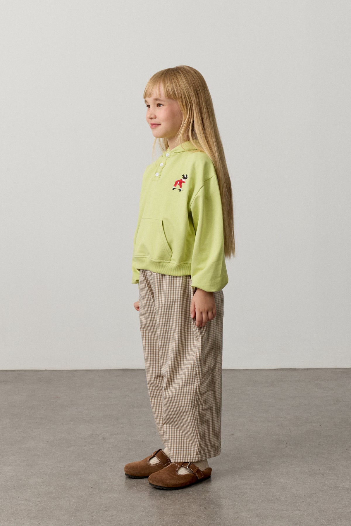 Oversize Kapüşonlu Nakışlı Sweatshirt Yeşil