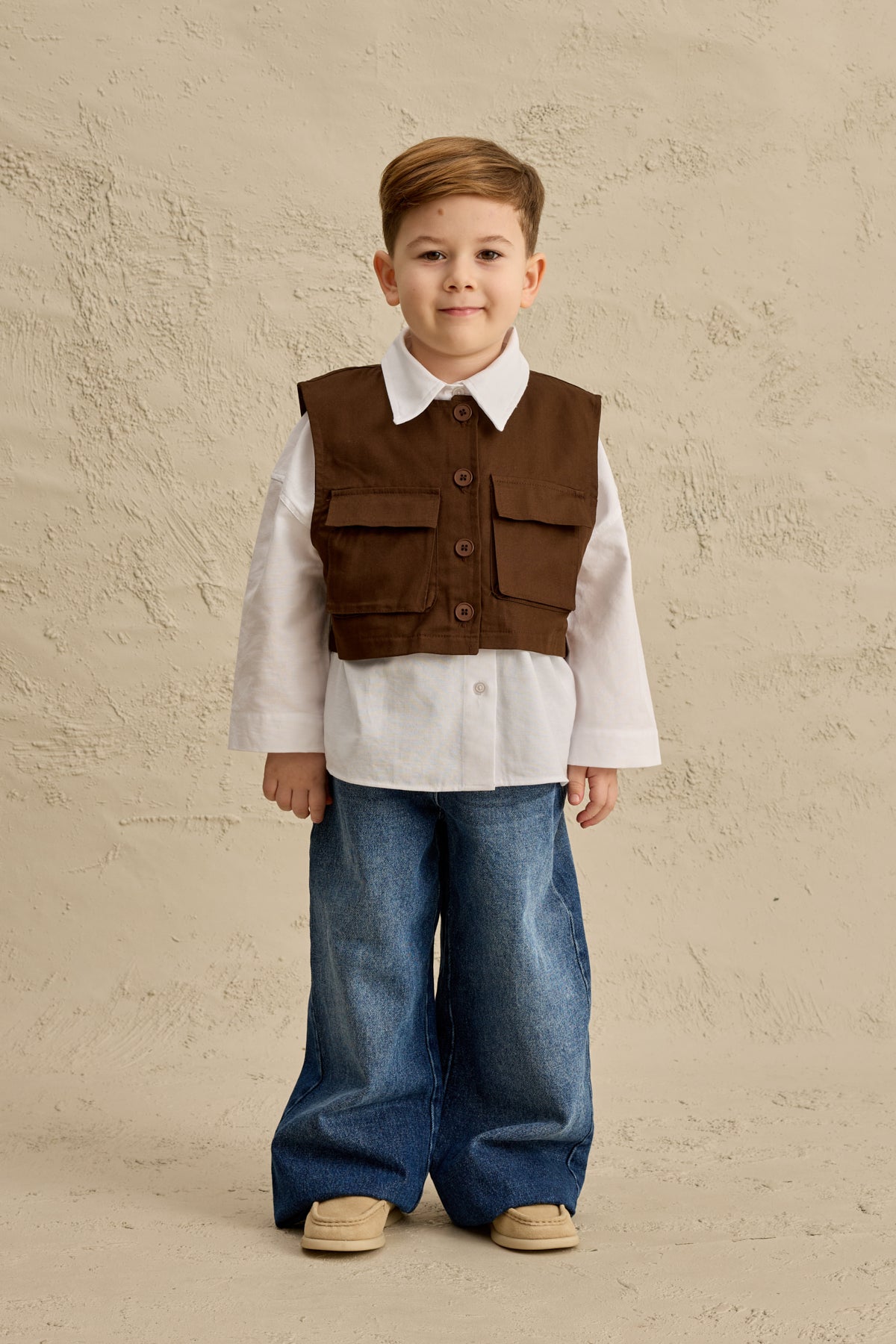 Oversize Yelek Gömlek Takım Kahverengi