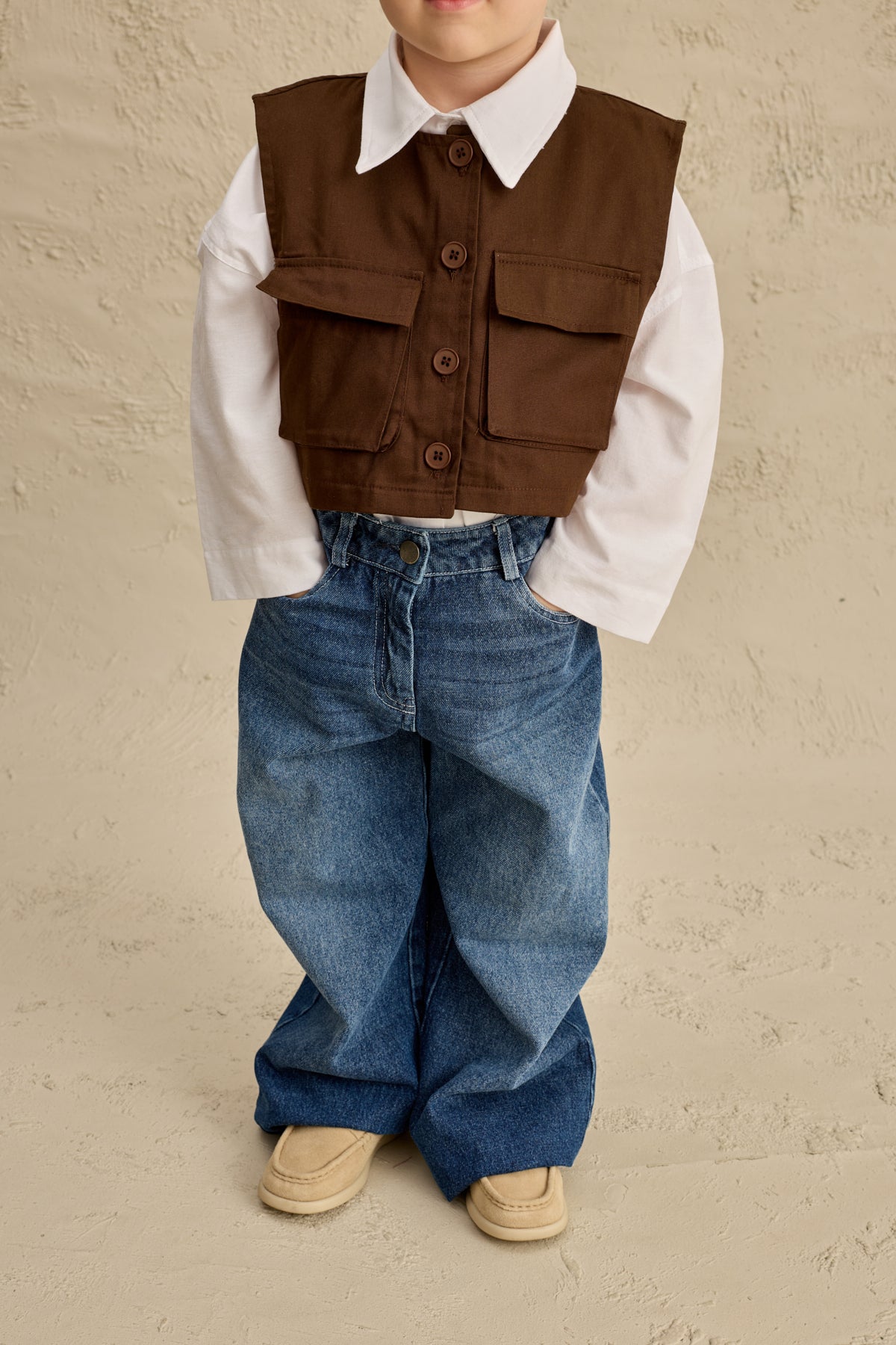 Oversize Yelek Gömlek Takım Kahverengi