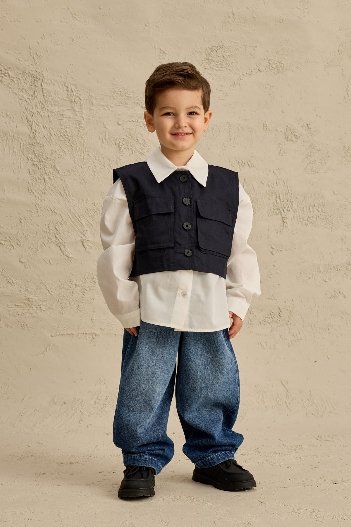 Oversize Yelek Gömlek Takım Lacivert