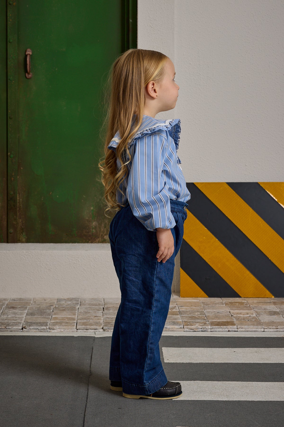 Palazzo Denim Pantolon Koyu Mavi