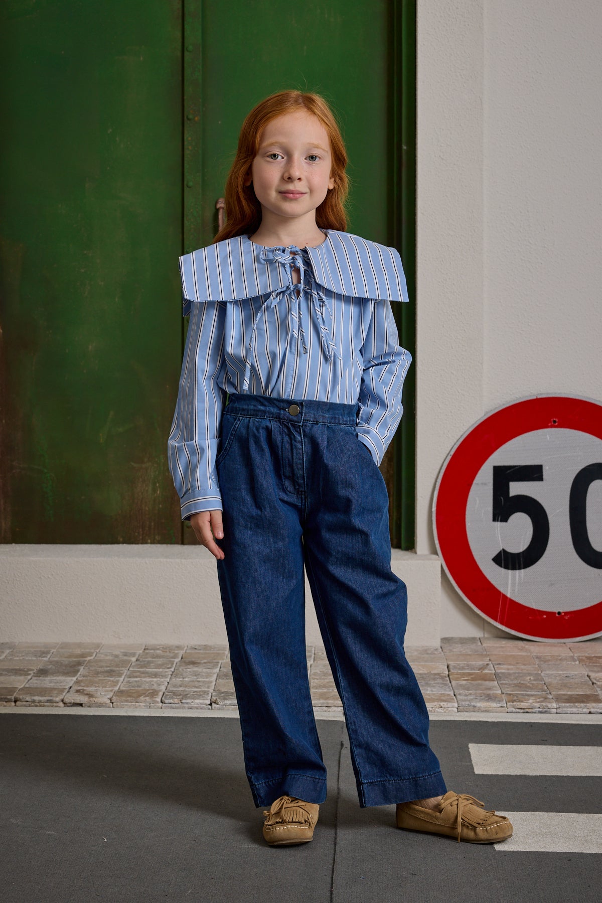 Palazzo Denim Pantolon Koyu Mavi