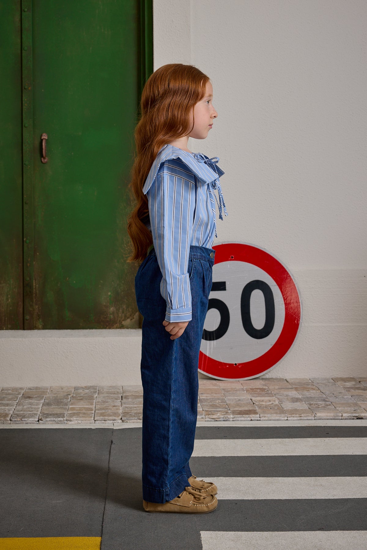 Palazzo Denim Pantolon Koyu Mavi