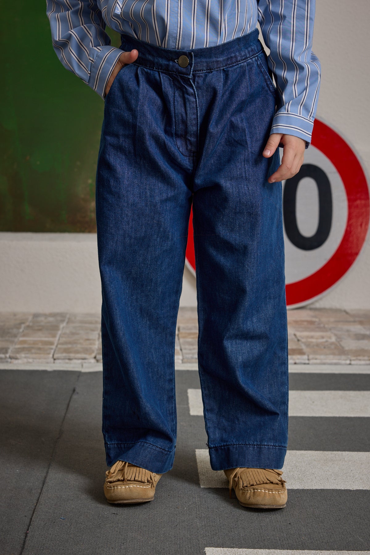 Palazzo Denim Pantolon Koyu Mavi