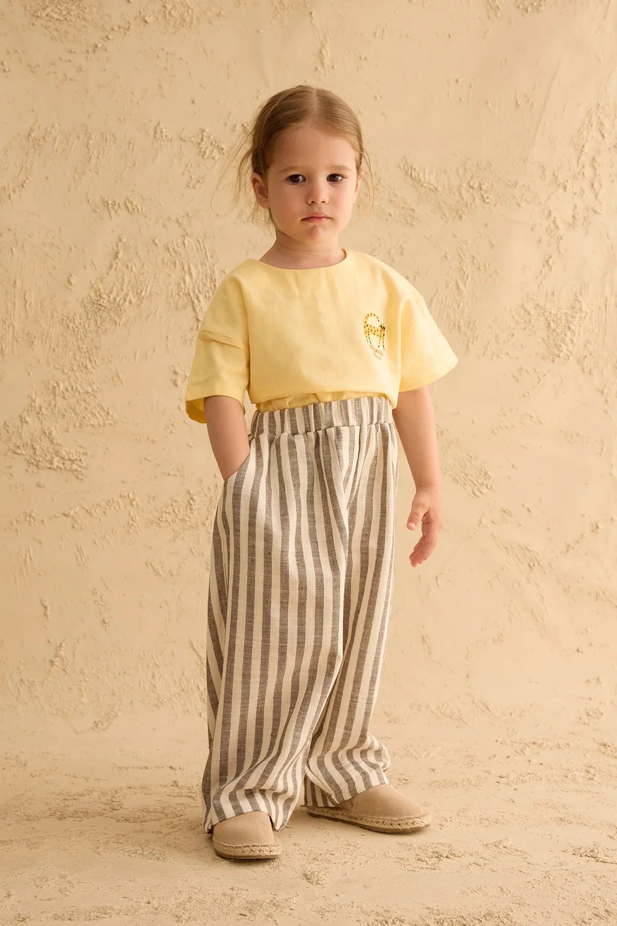 Cotton Striped Trousers Beige