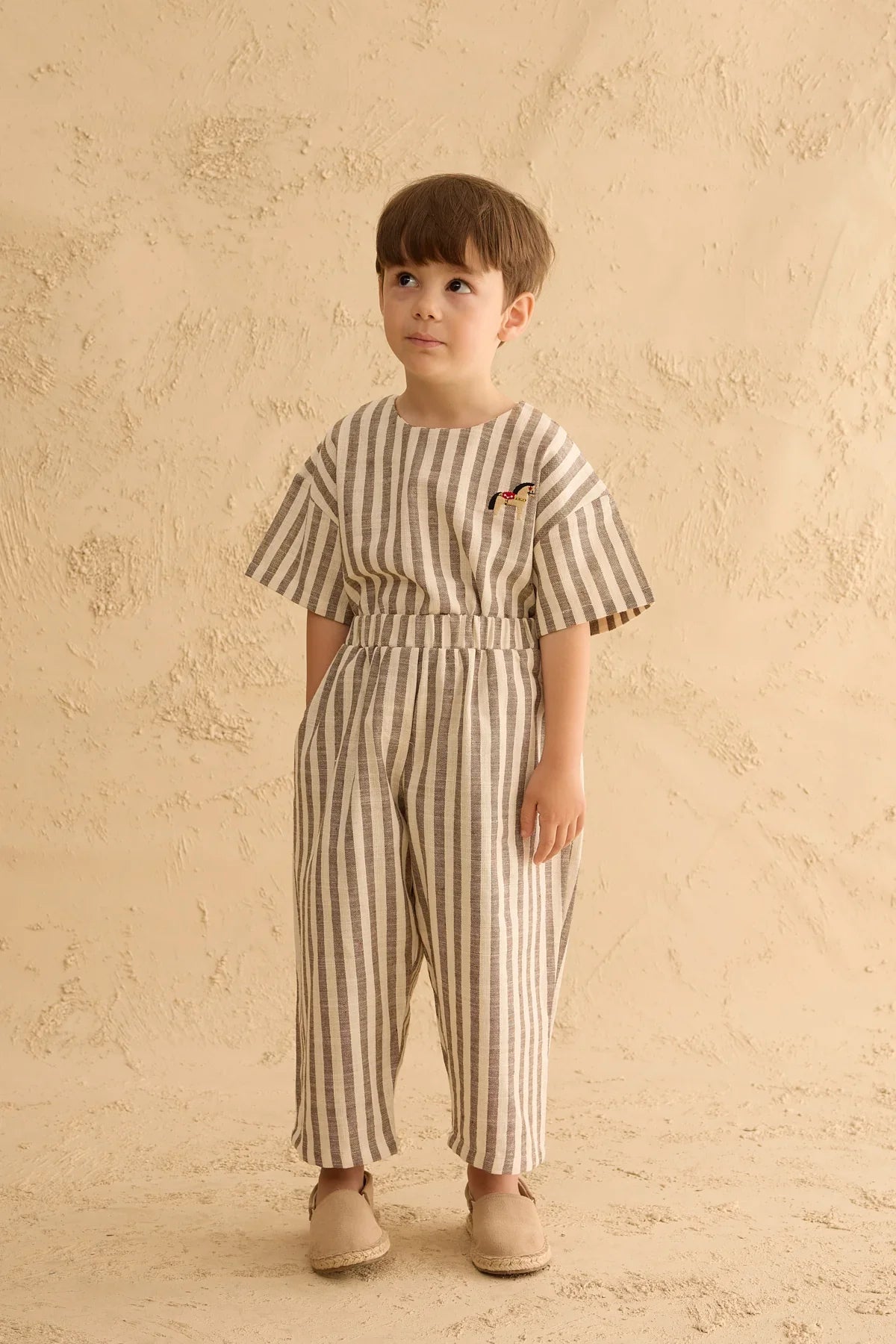 Cotton Striped Trousers Beige