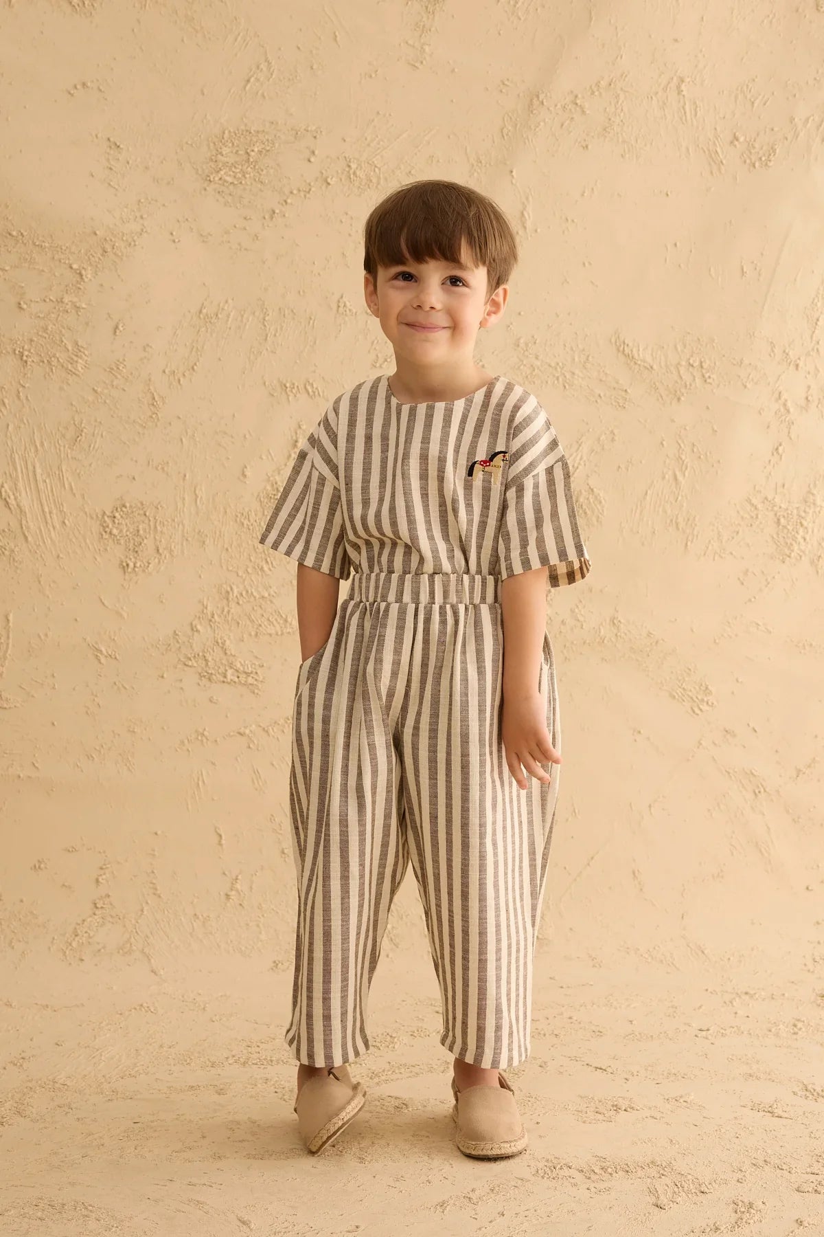 Cotton Striped Trousers Beige