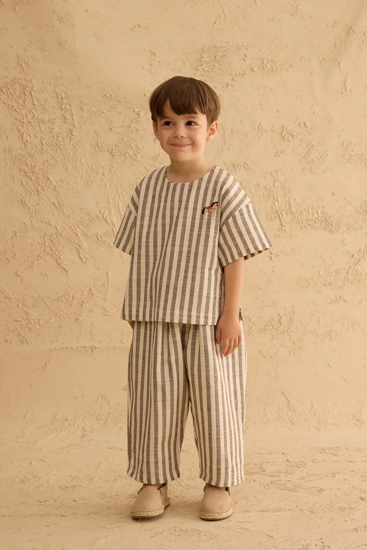 Cotton Striped Top Beige