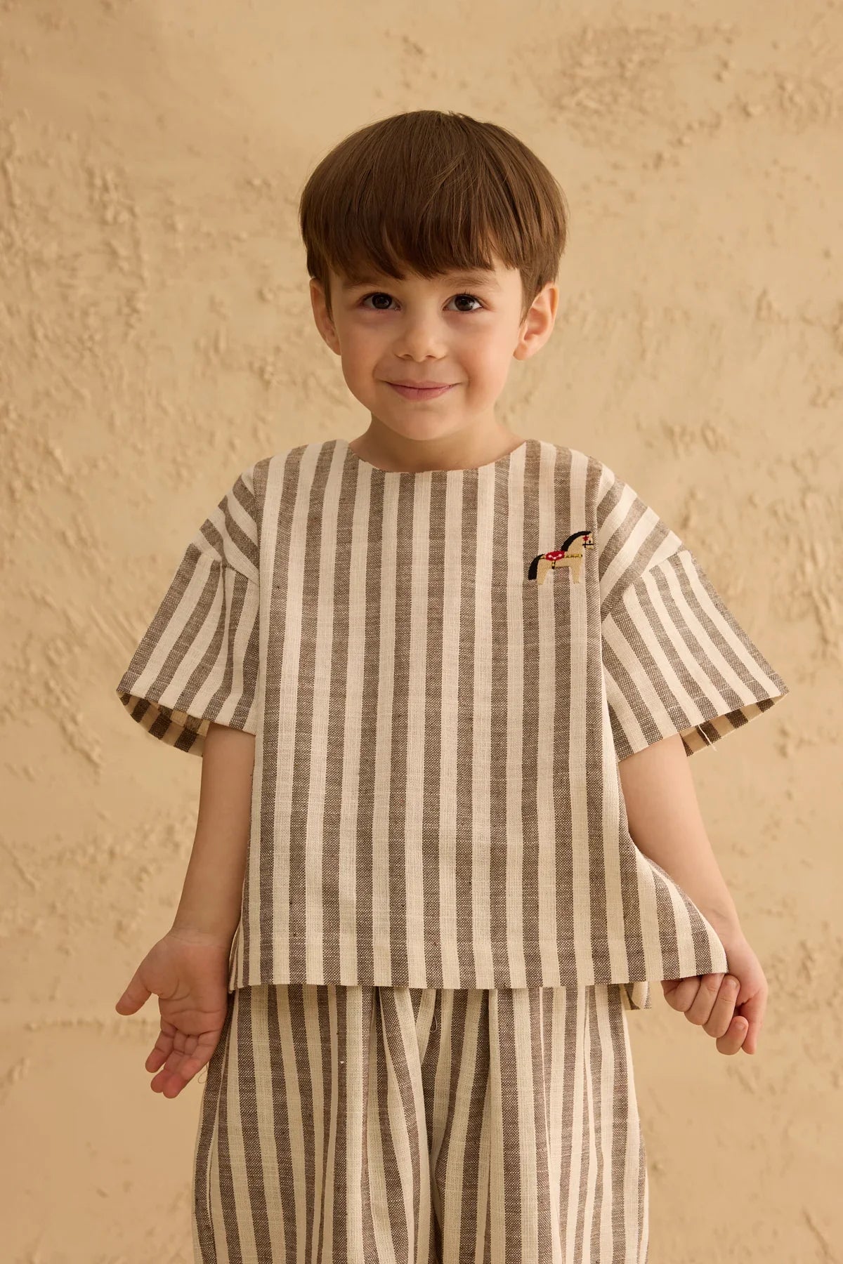 Cotton Striped Top Beige