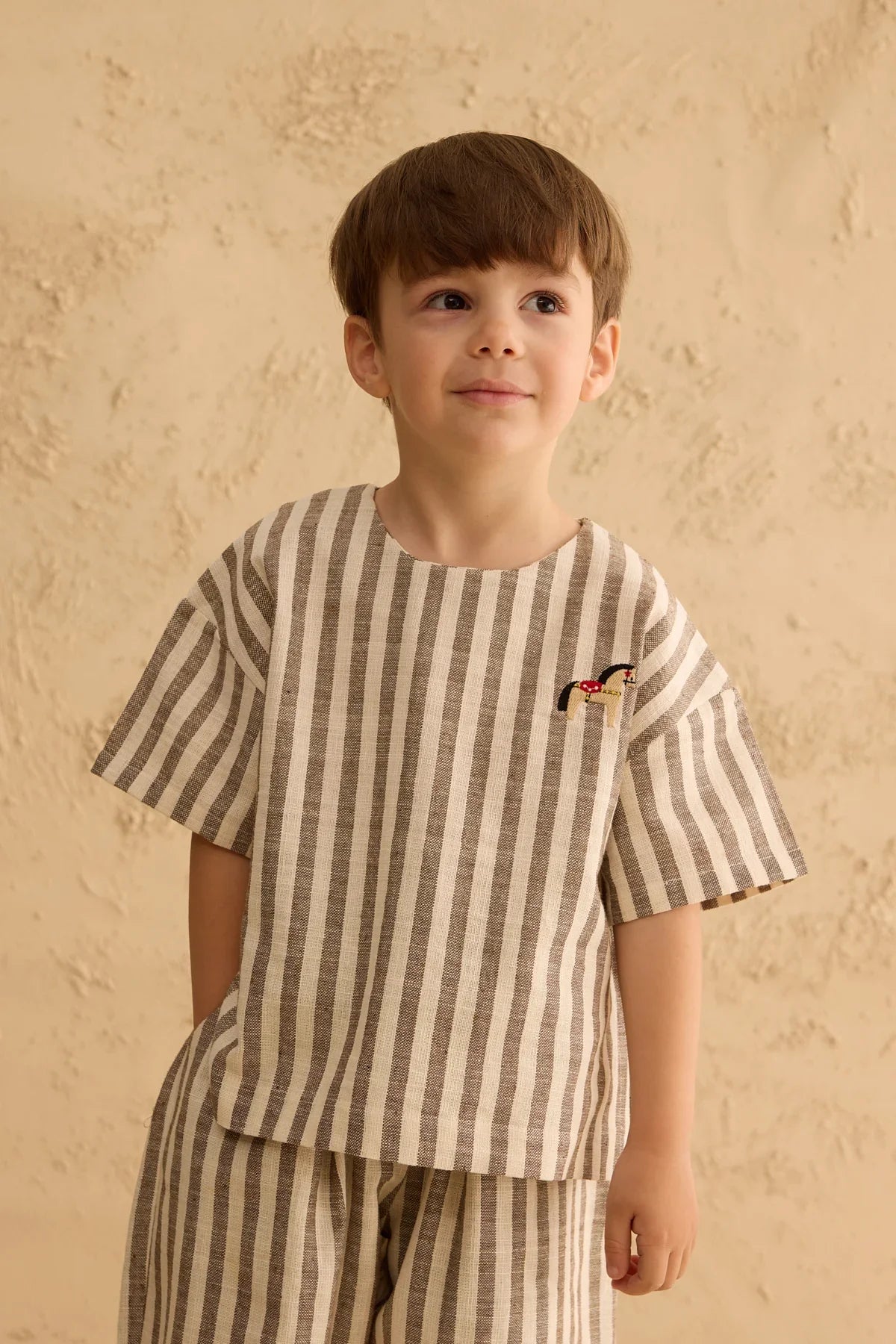 Cotton Striped Top Beige