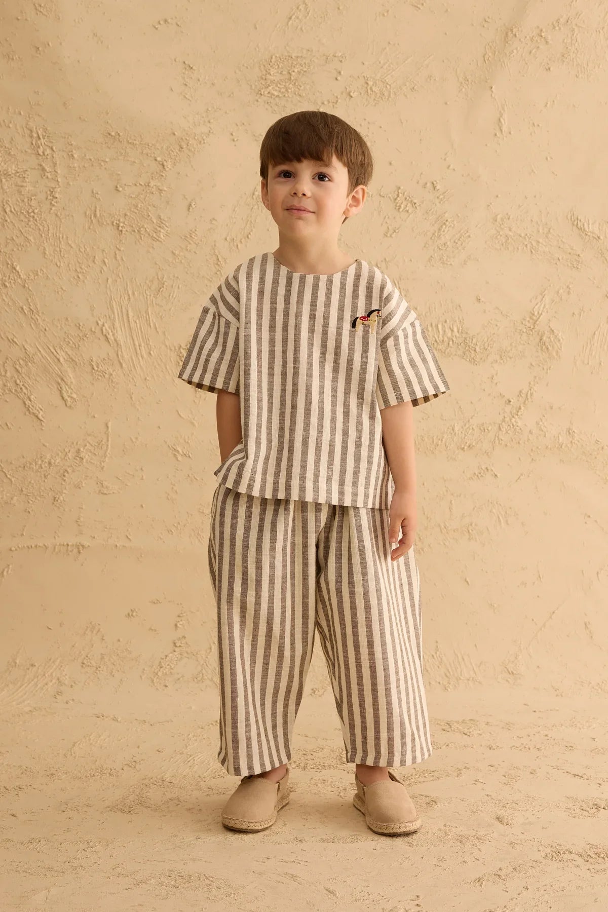 Cotton Striped Top Beige