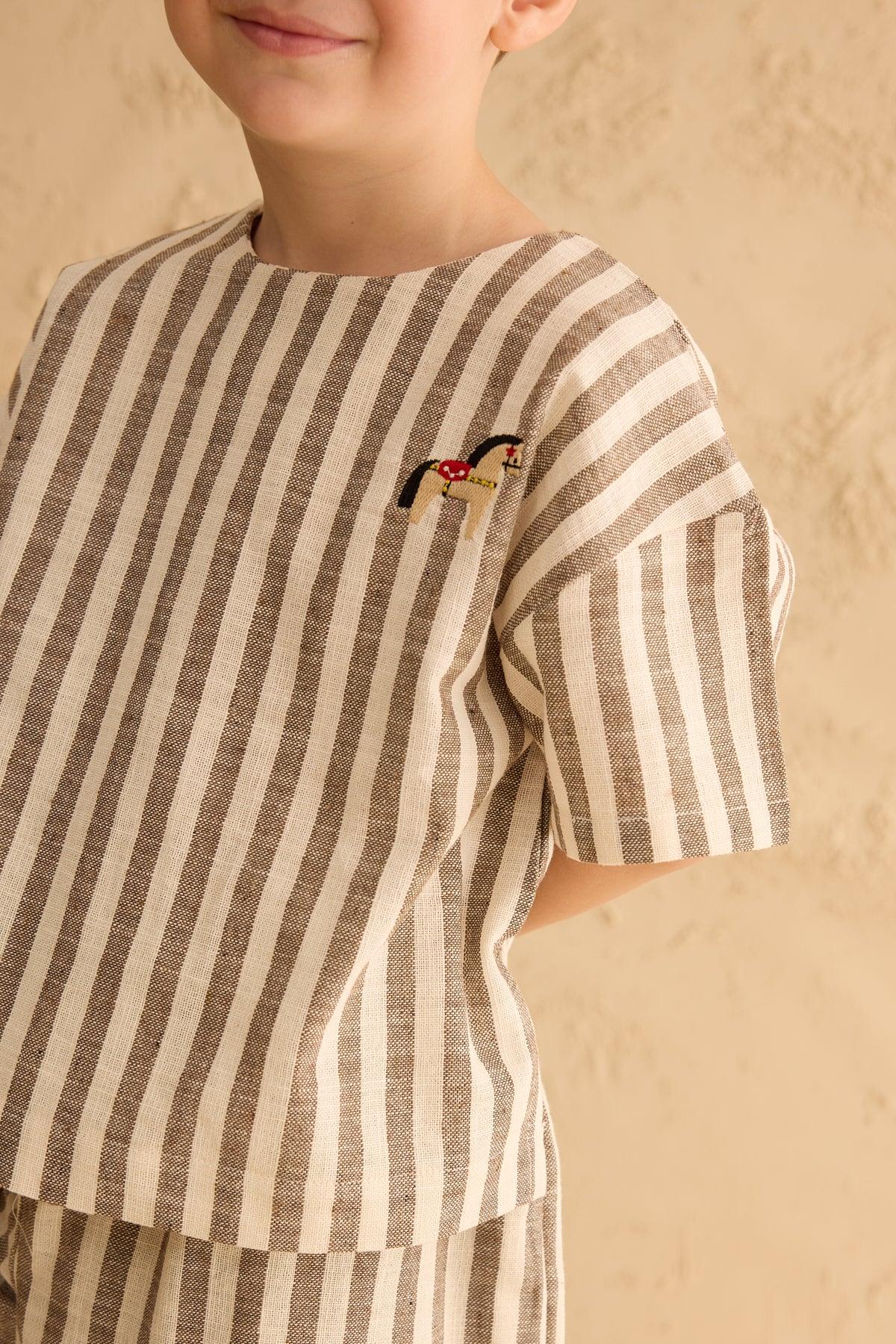 Cotton Striped Top Beige