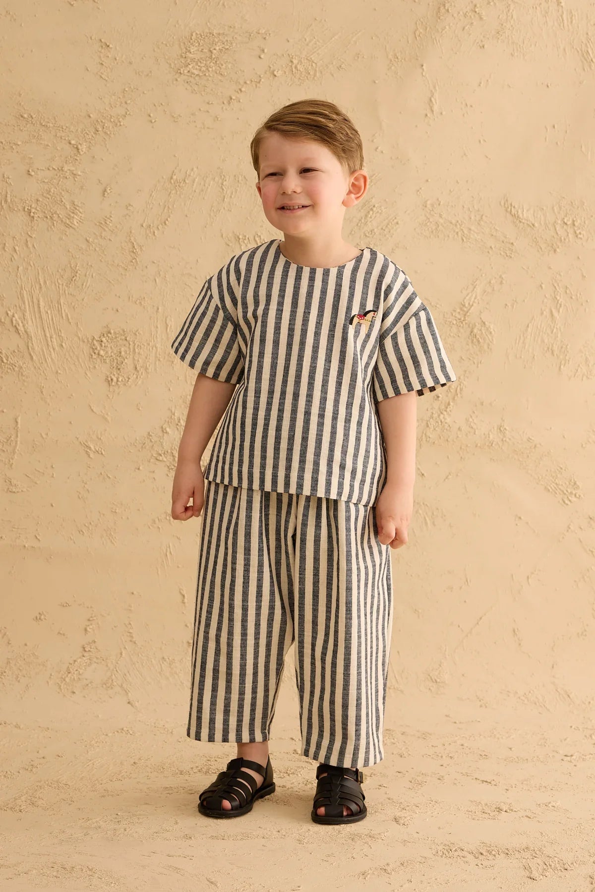 Cotton Striped Top Navy Blue