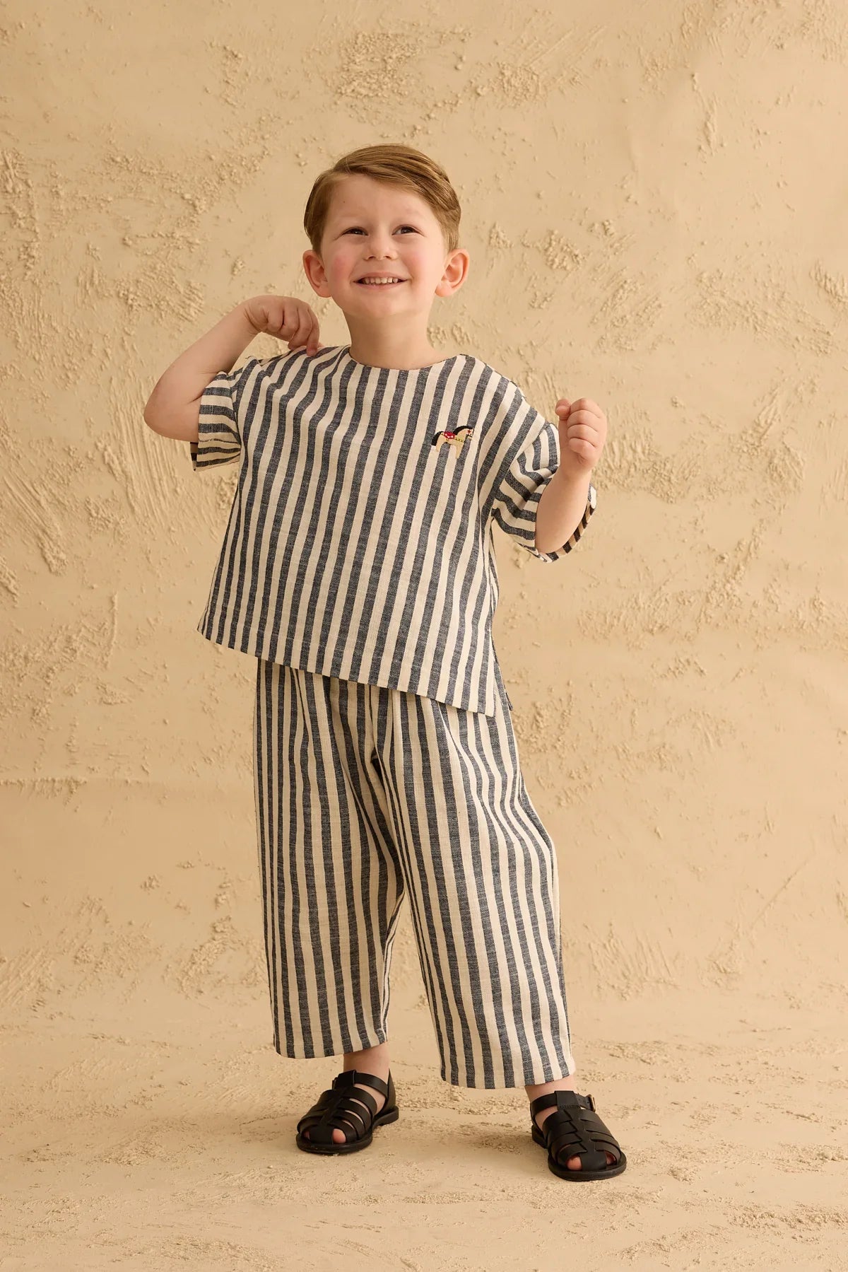 Cotton Striped Top Navy Blue