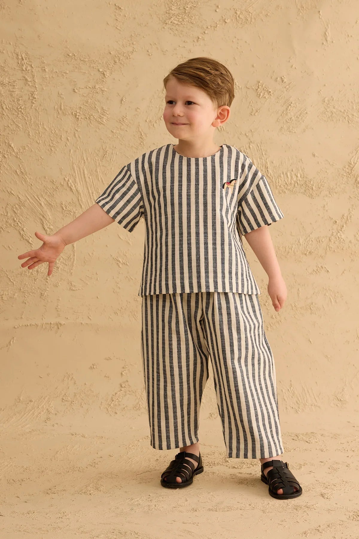 Cotton Striped Top Navy Blue