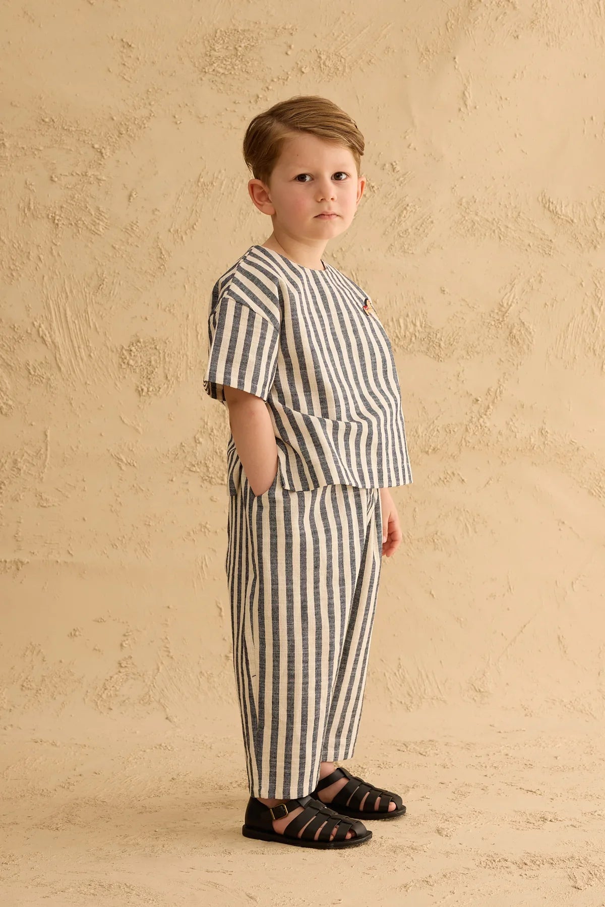 Cotton Striped Top Navy Blue