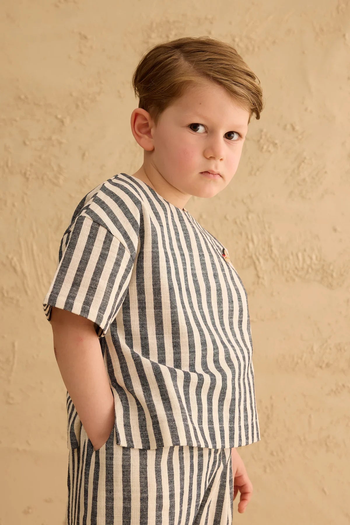 Cotton Striped Top Navy Blue