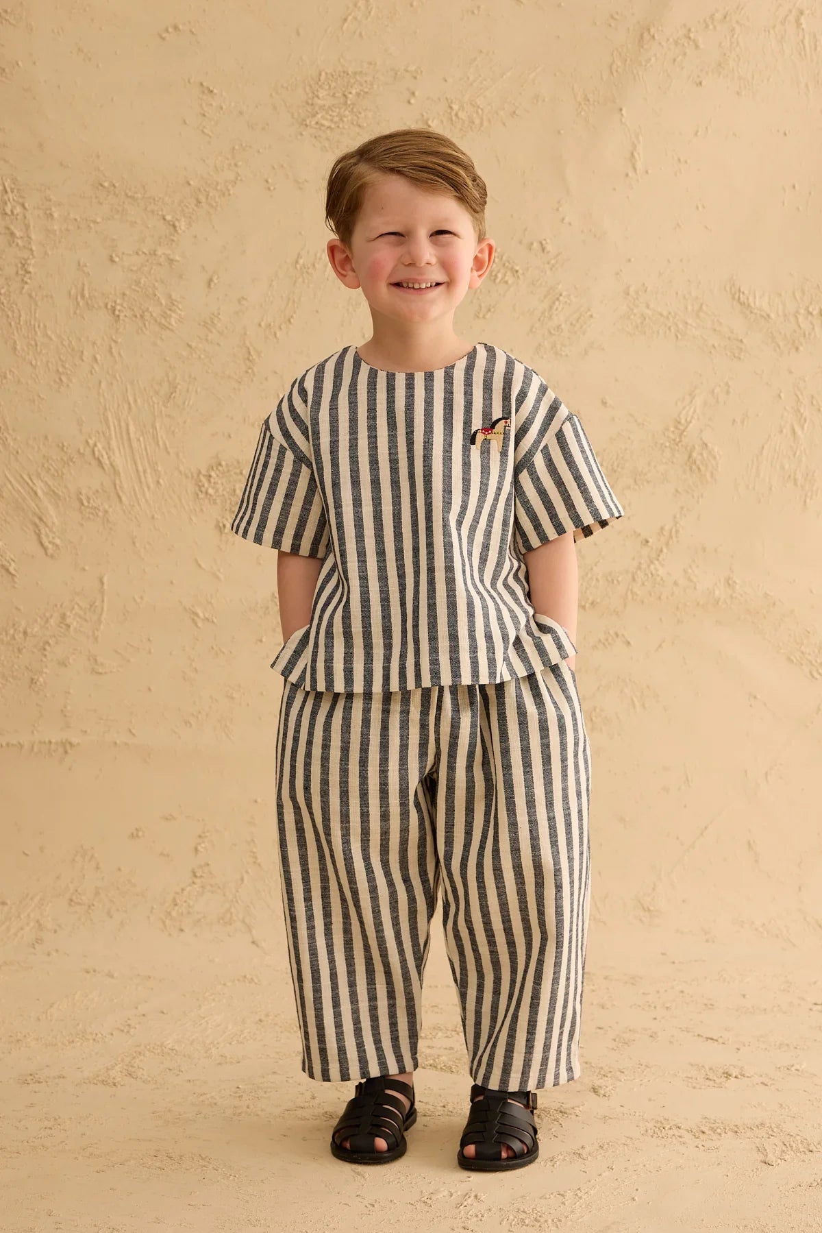 Cotton Striped Top Navy Blue