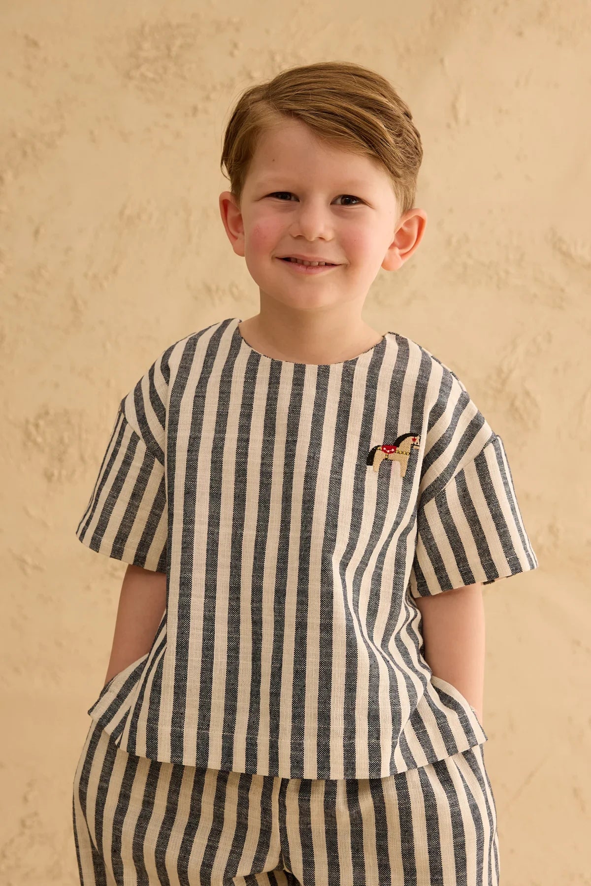 Cotton Striped Top Navy Blue