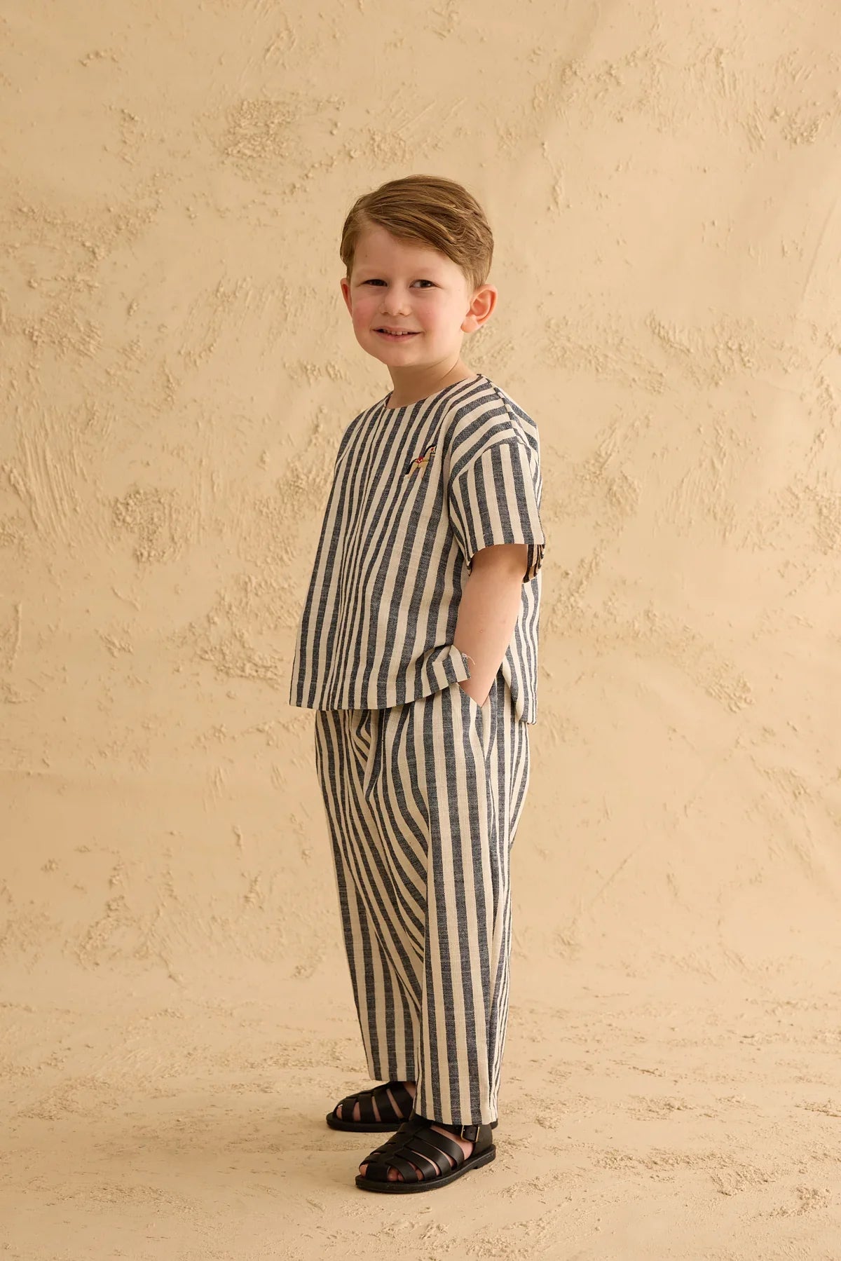 Cotton Striped Top Navy Blue