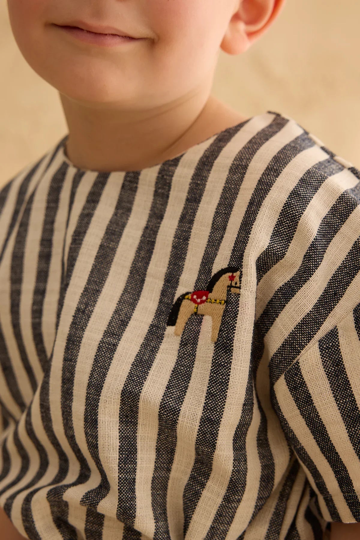 Cotton Striped Top Navy Blue