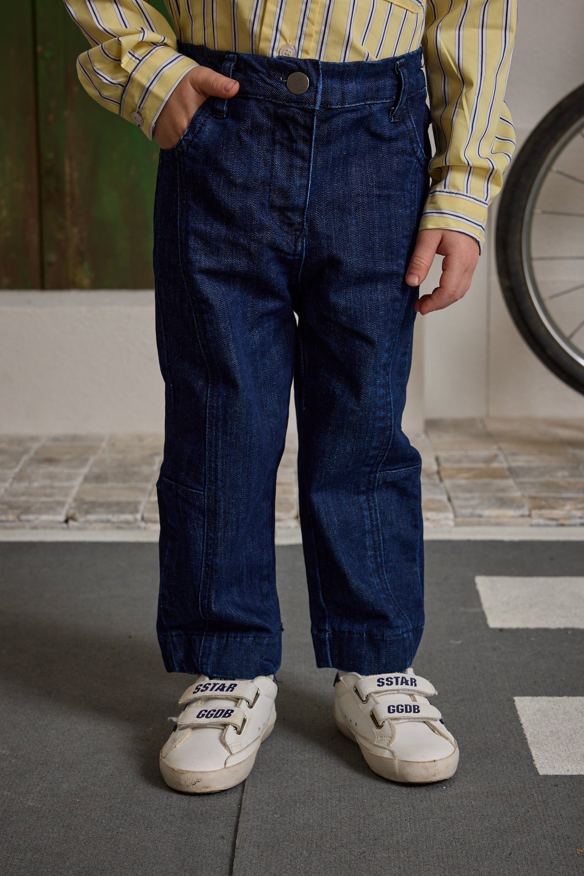 Parçalı Denim Pantolon Koyu Mavi