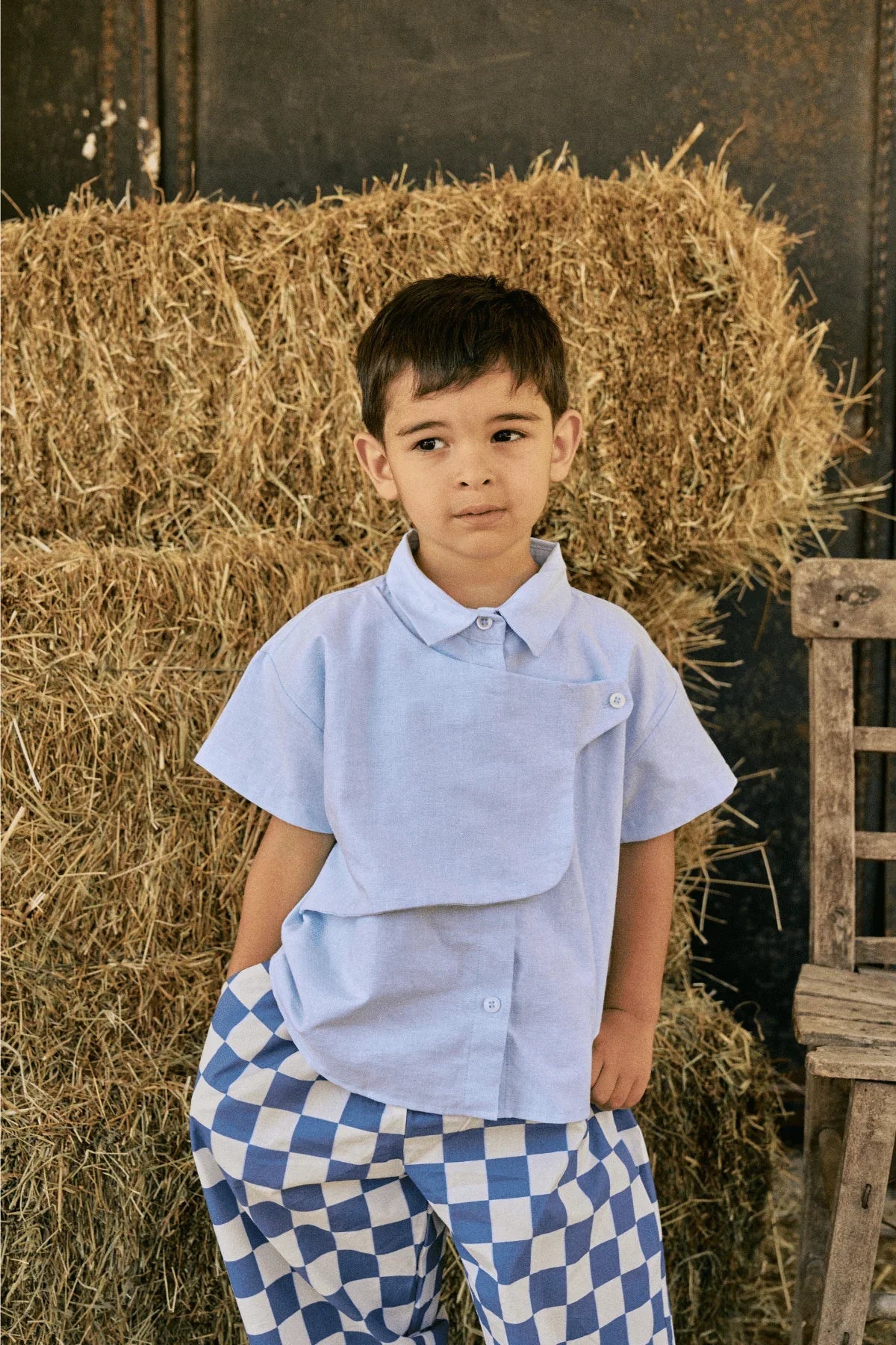 Patchwork Oxford Shirt Blue