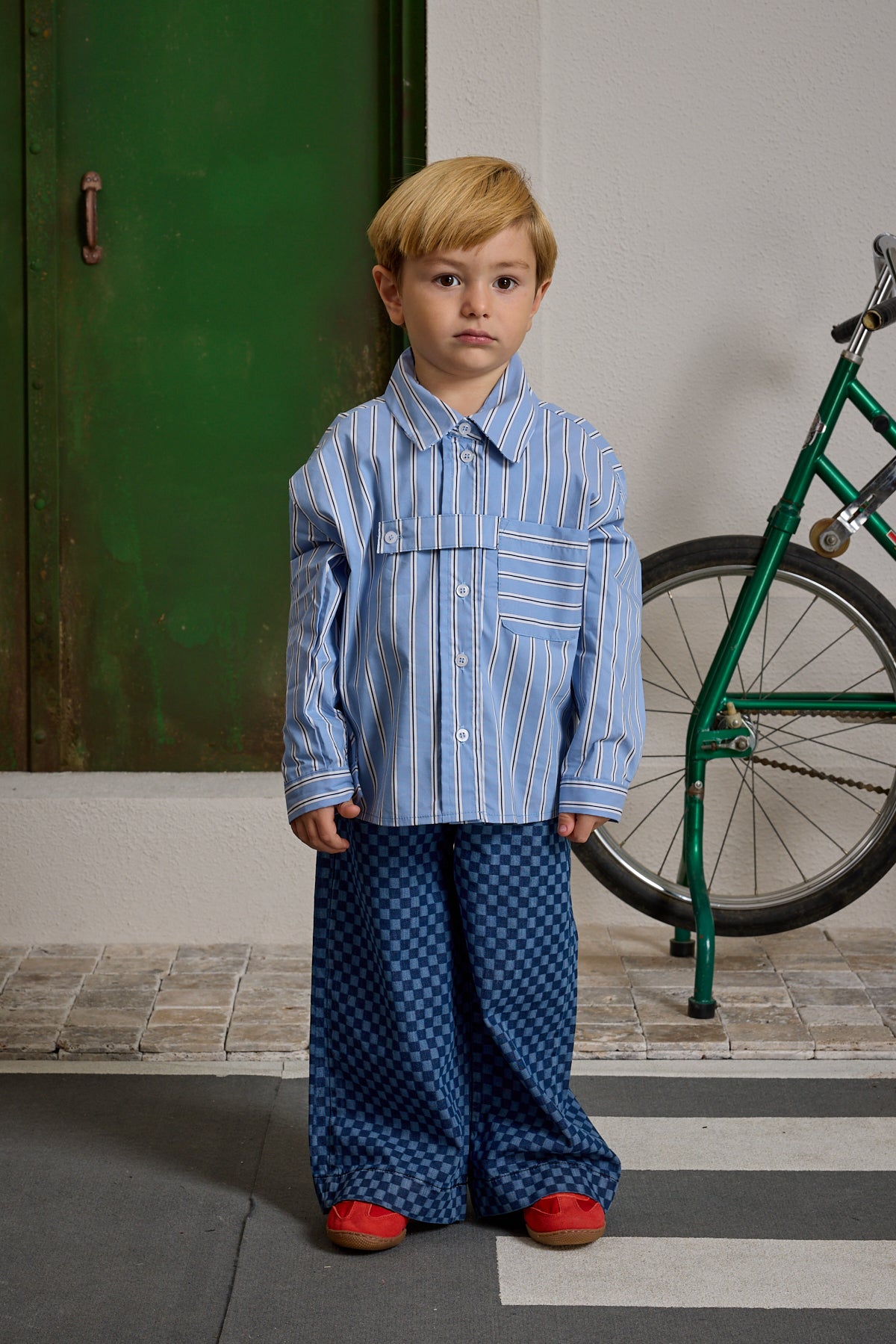 Pat Detaylı Çizgili Gömlek Mavi