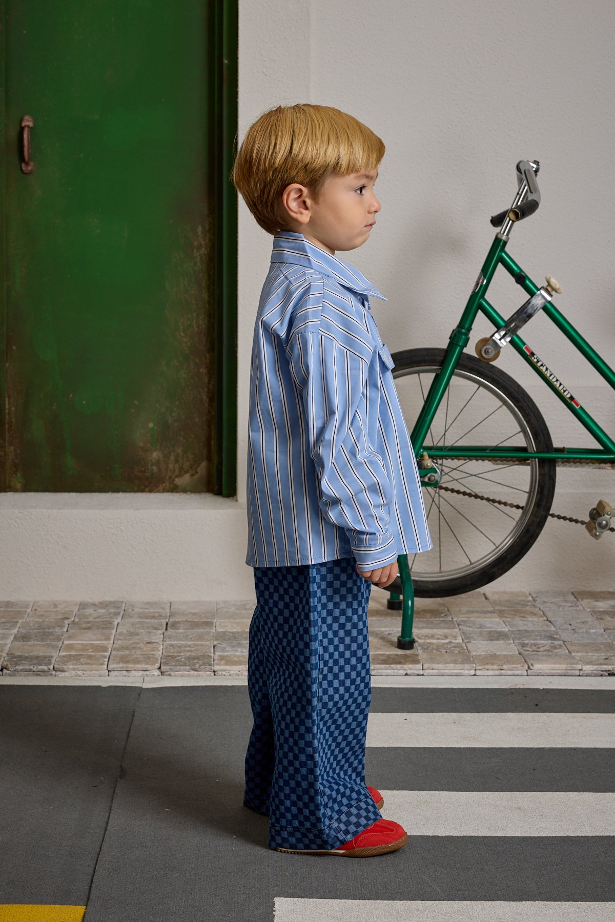 Pat Detaylı Çizgili Gömlek Mavi