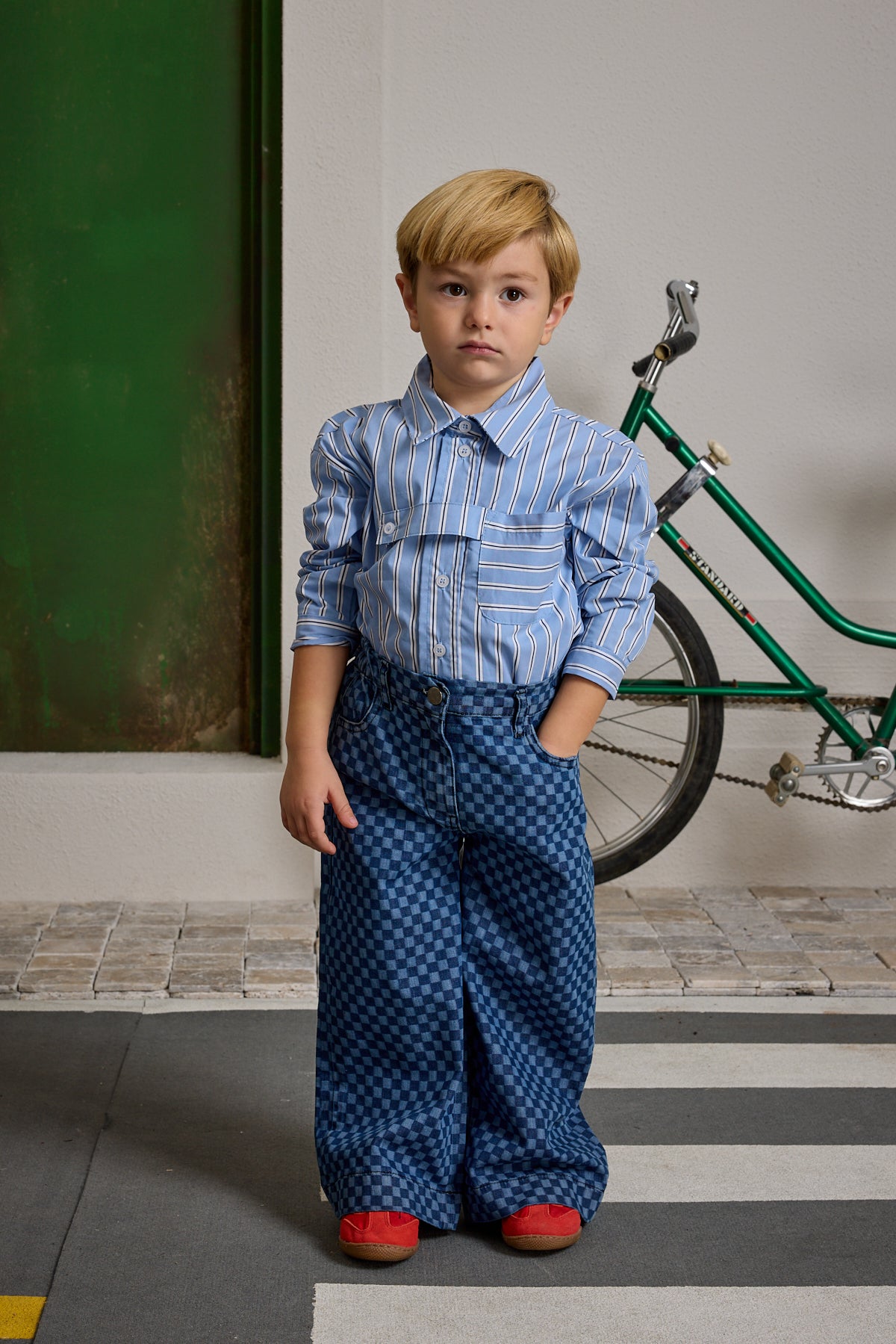 Pat Detaylı Çizgili Gömlek Mavi