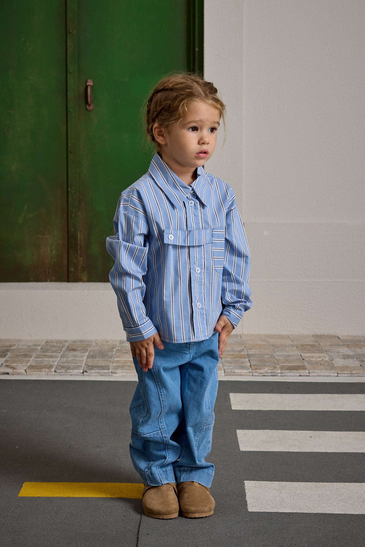 Pat Detaylı Çizgili Gömlek Mavi