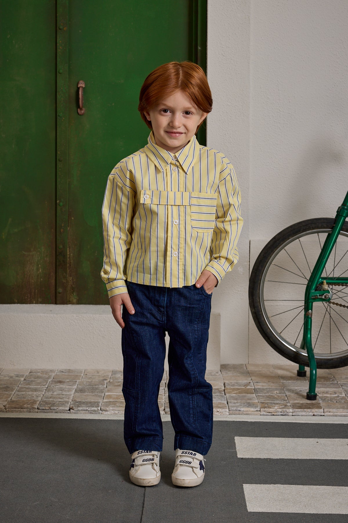 Pat Detaylı Çizgili Gömlek Sarı