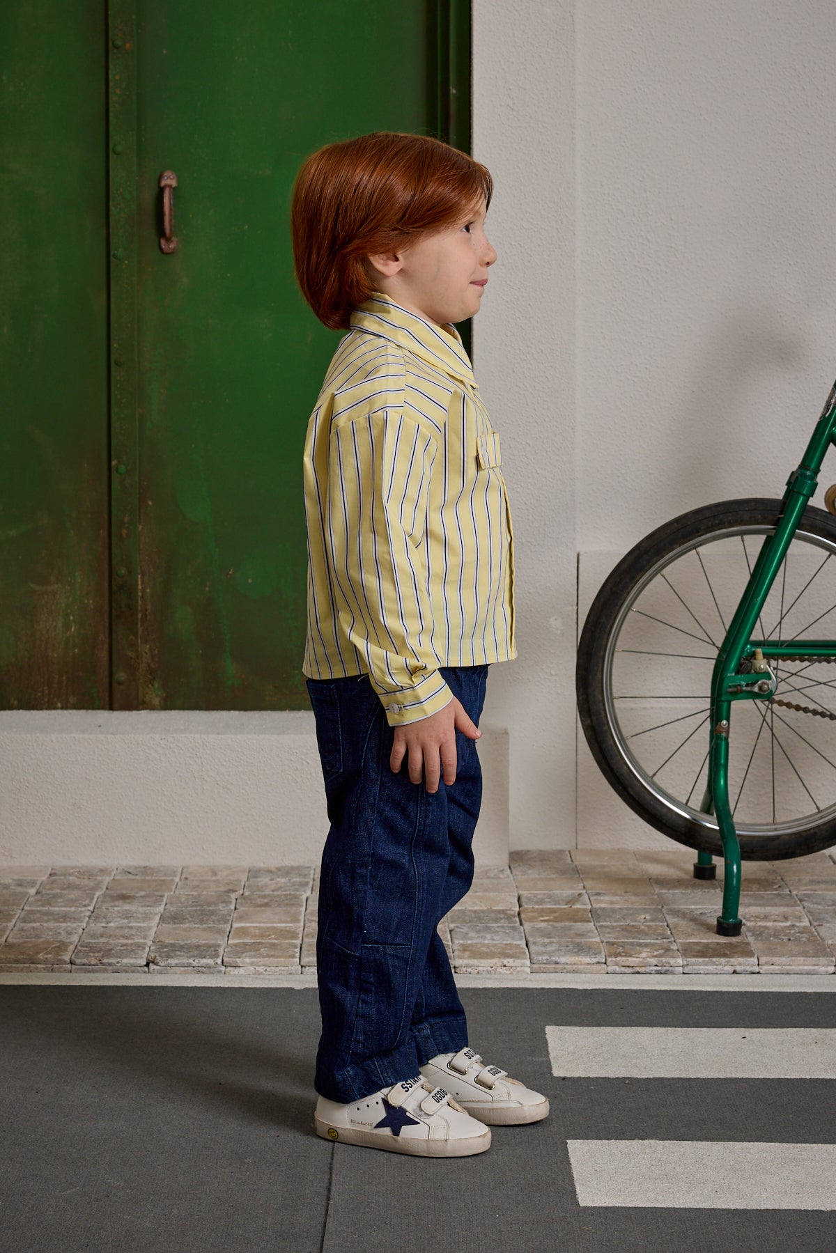 Pat Detaylı Çizgili Gömlek Sarı