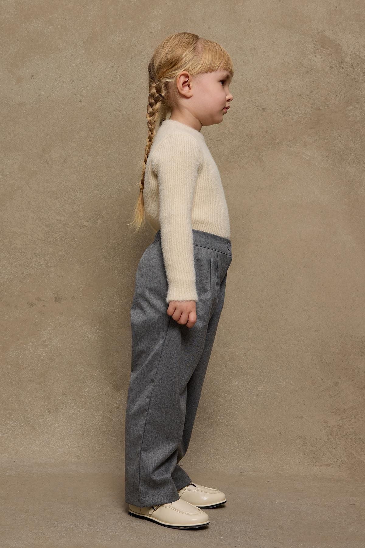 Pile Detaylı Pantolon Gri