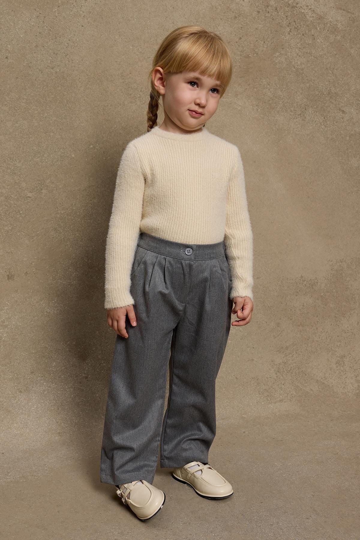 Pile Detaylı Pantolon Gri