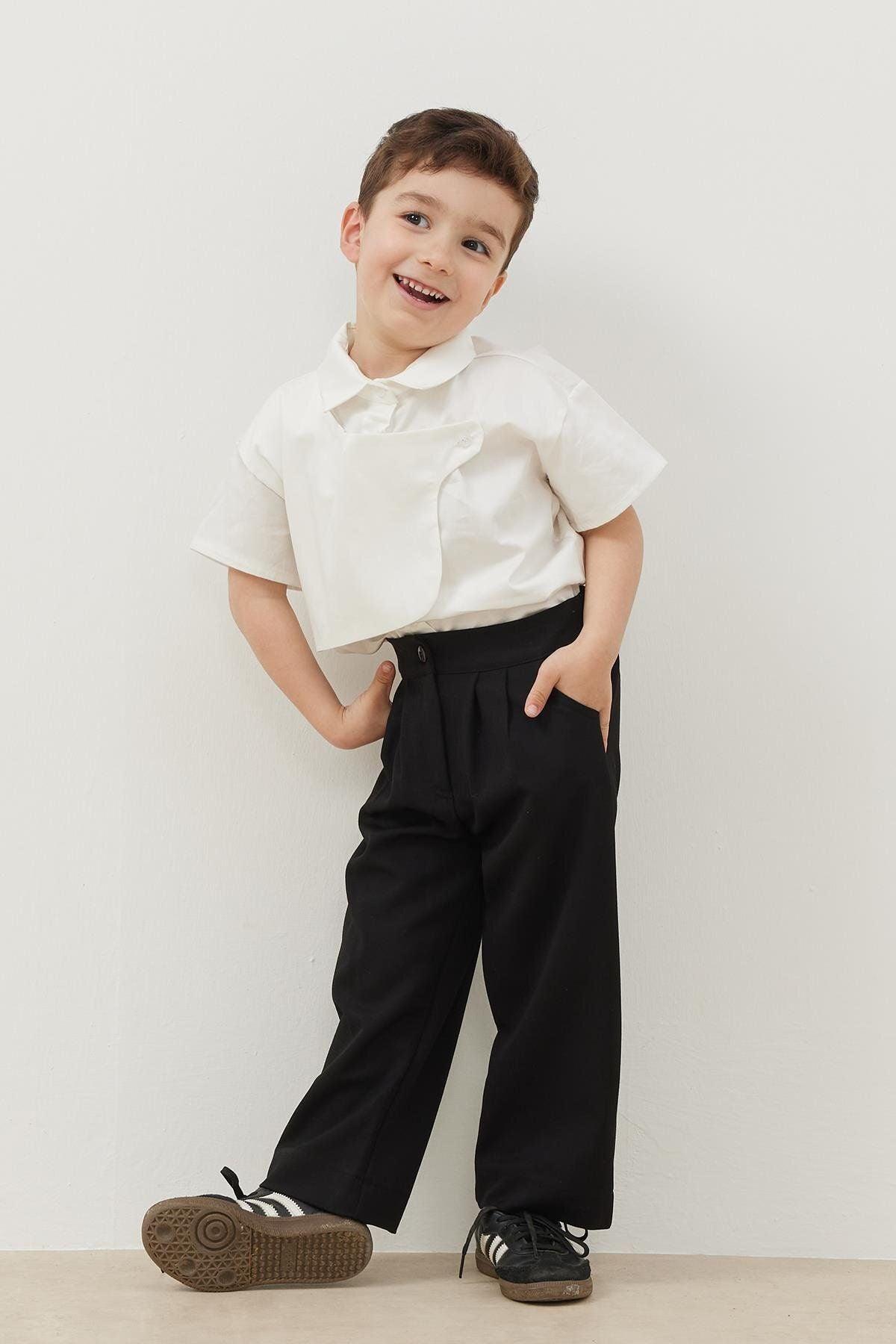 Pile Detaylı Pantolon Siyah