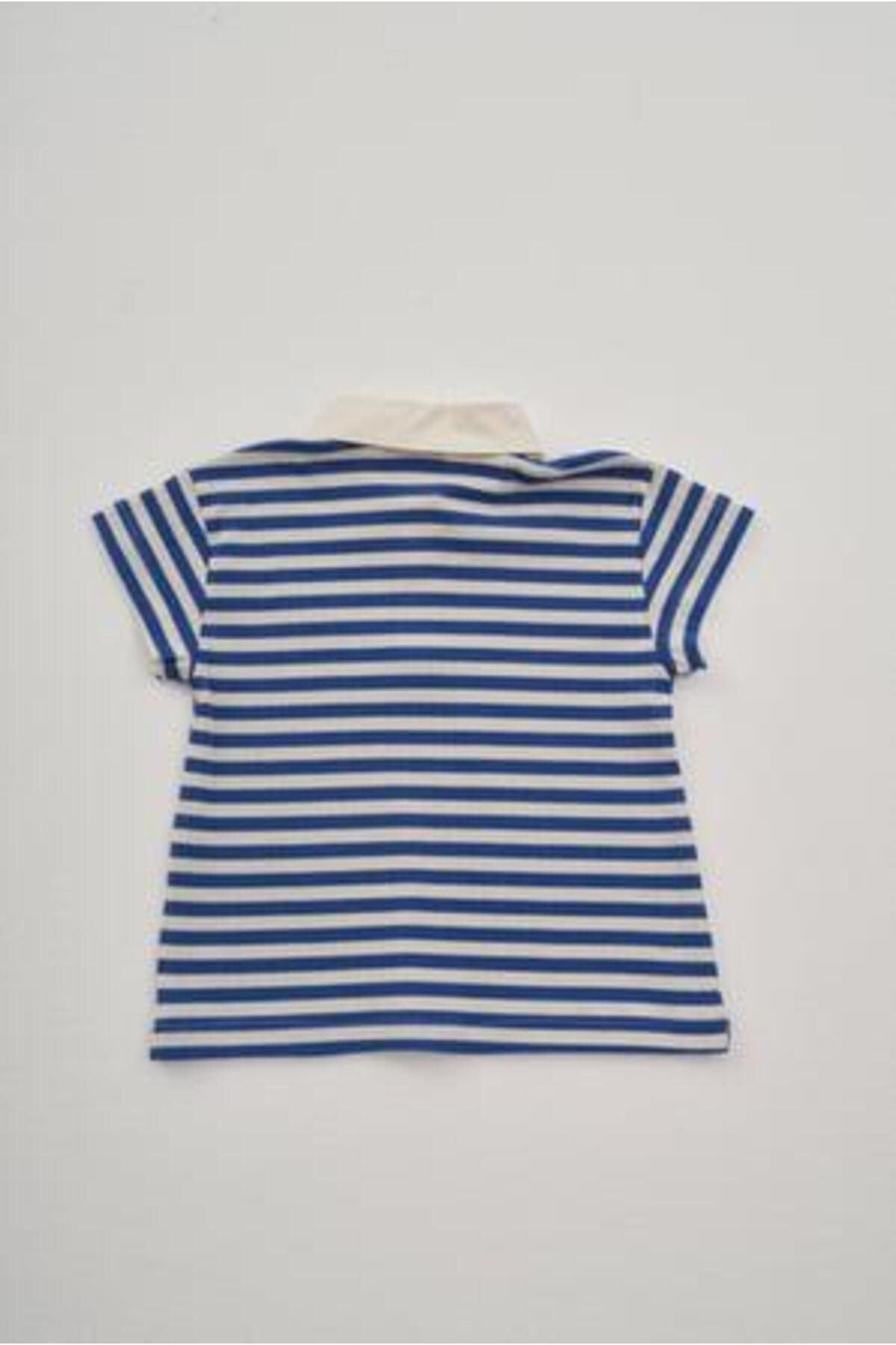 Polo Collar Oversize T-Shirt Thick Striped Blue