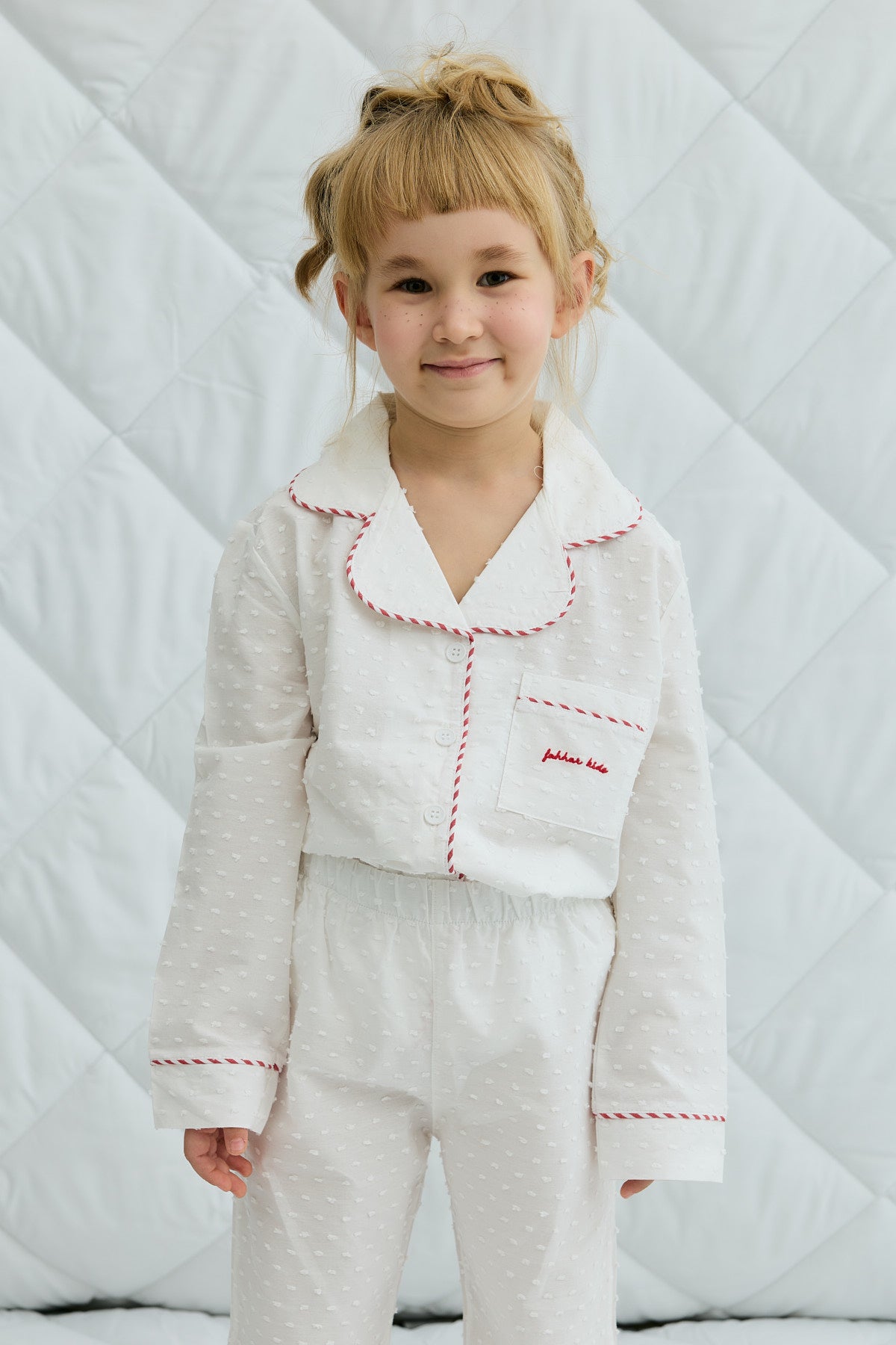 Ponponlu Pamuk Pijama Takımı Ekru