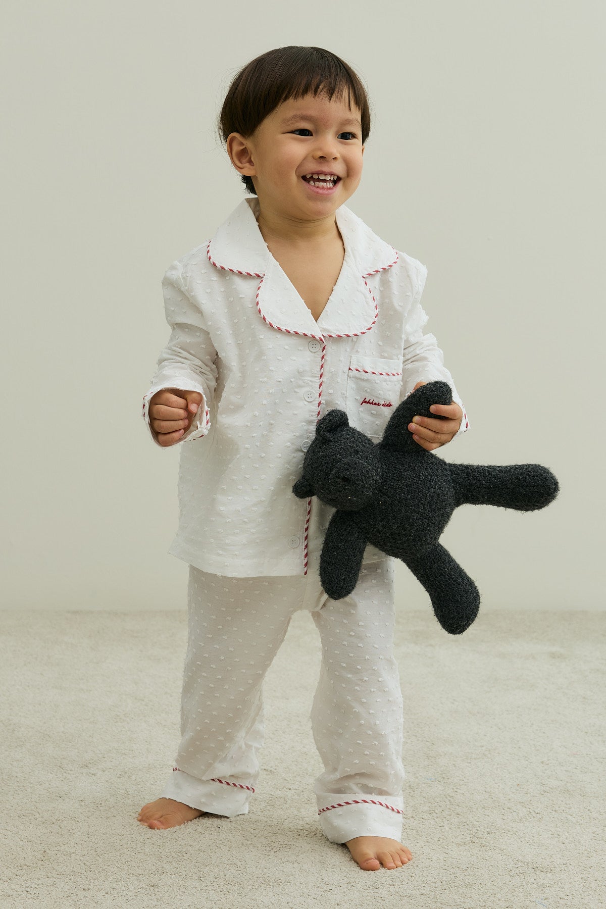 Ponponlu Pamuk Pijama Takımı Ekru