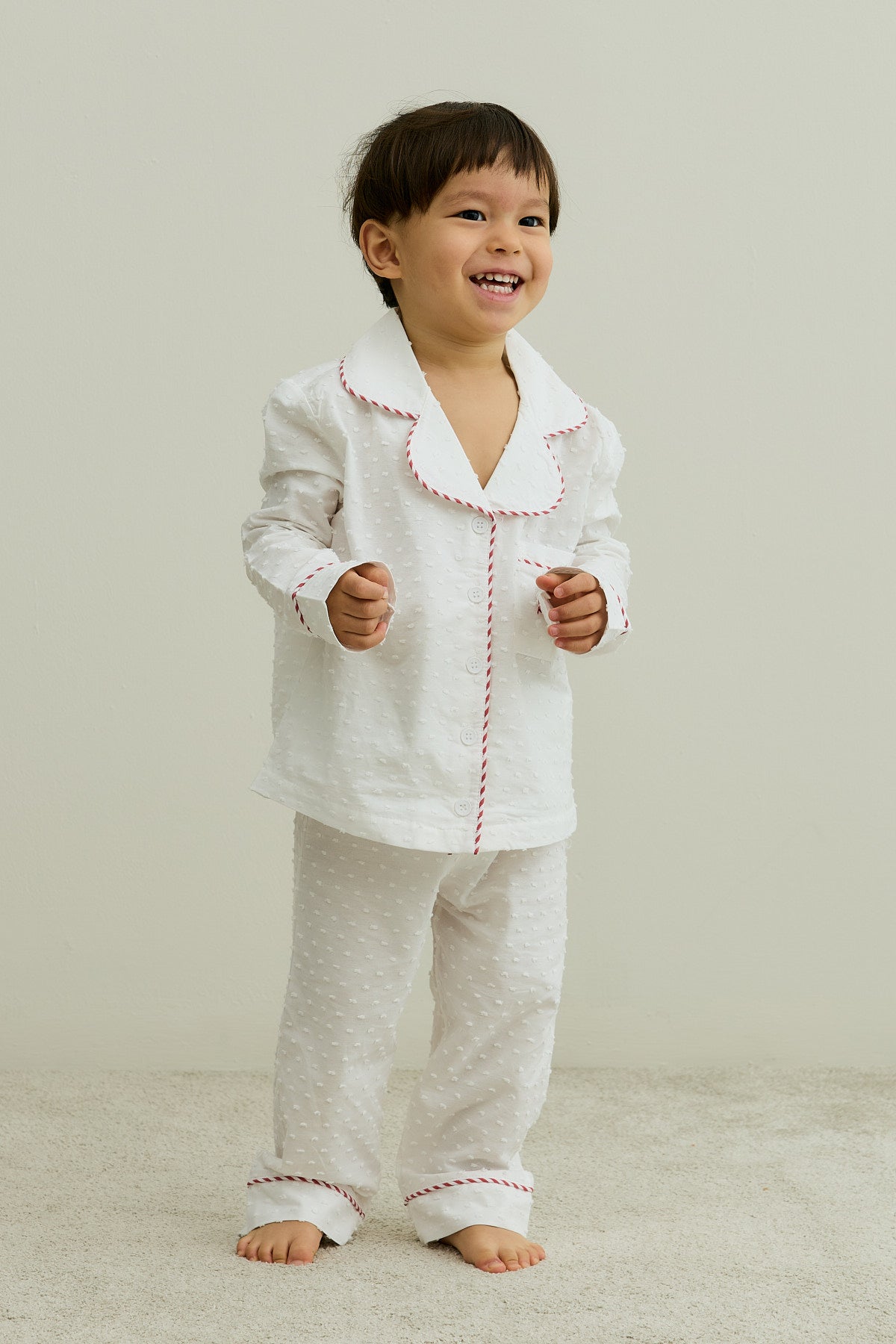 Ponponlu Pamuk Pijama Takımı Ekru