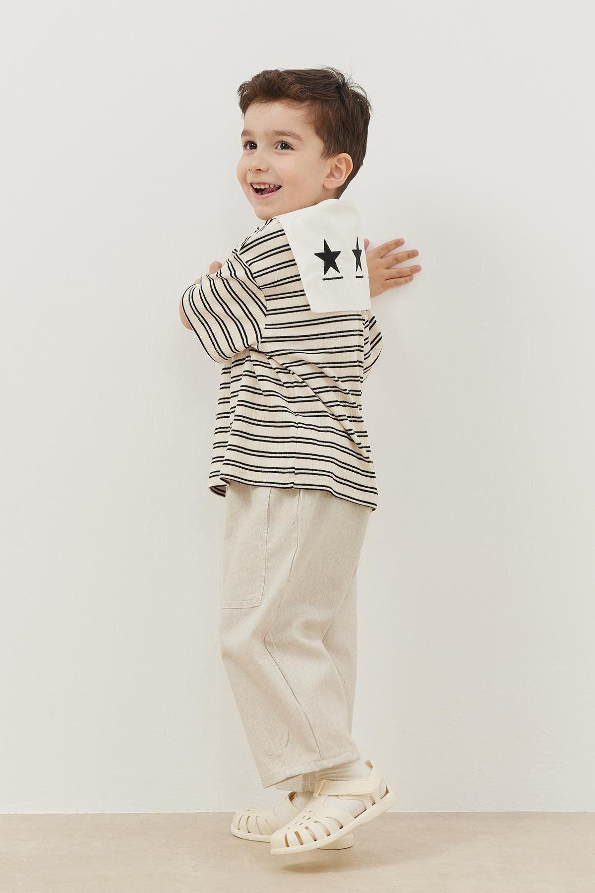 Removable Collar T-Shirt Pinstripe Black