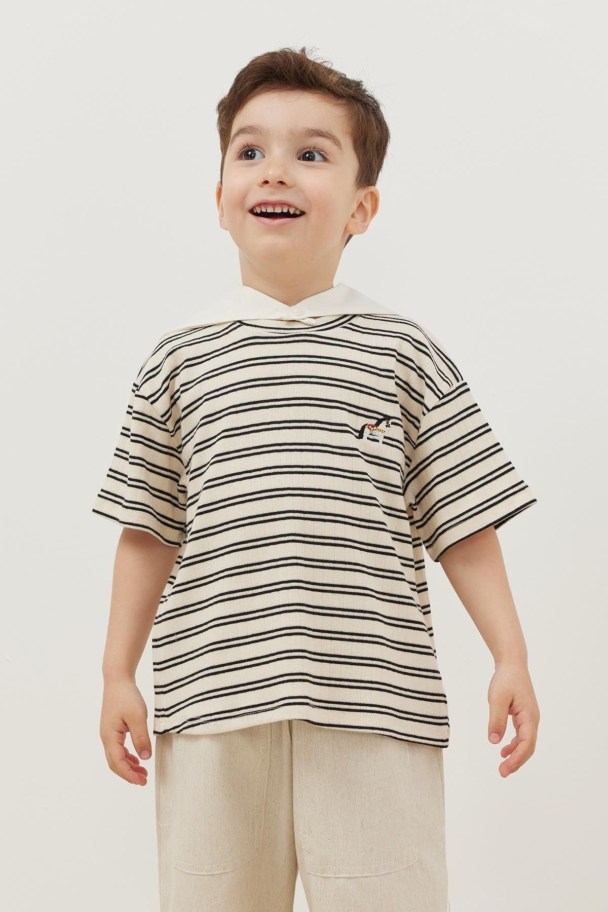 Removable Collar T-Shirt Pinstripe Black