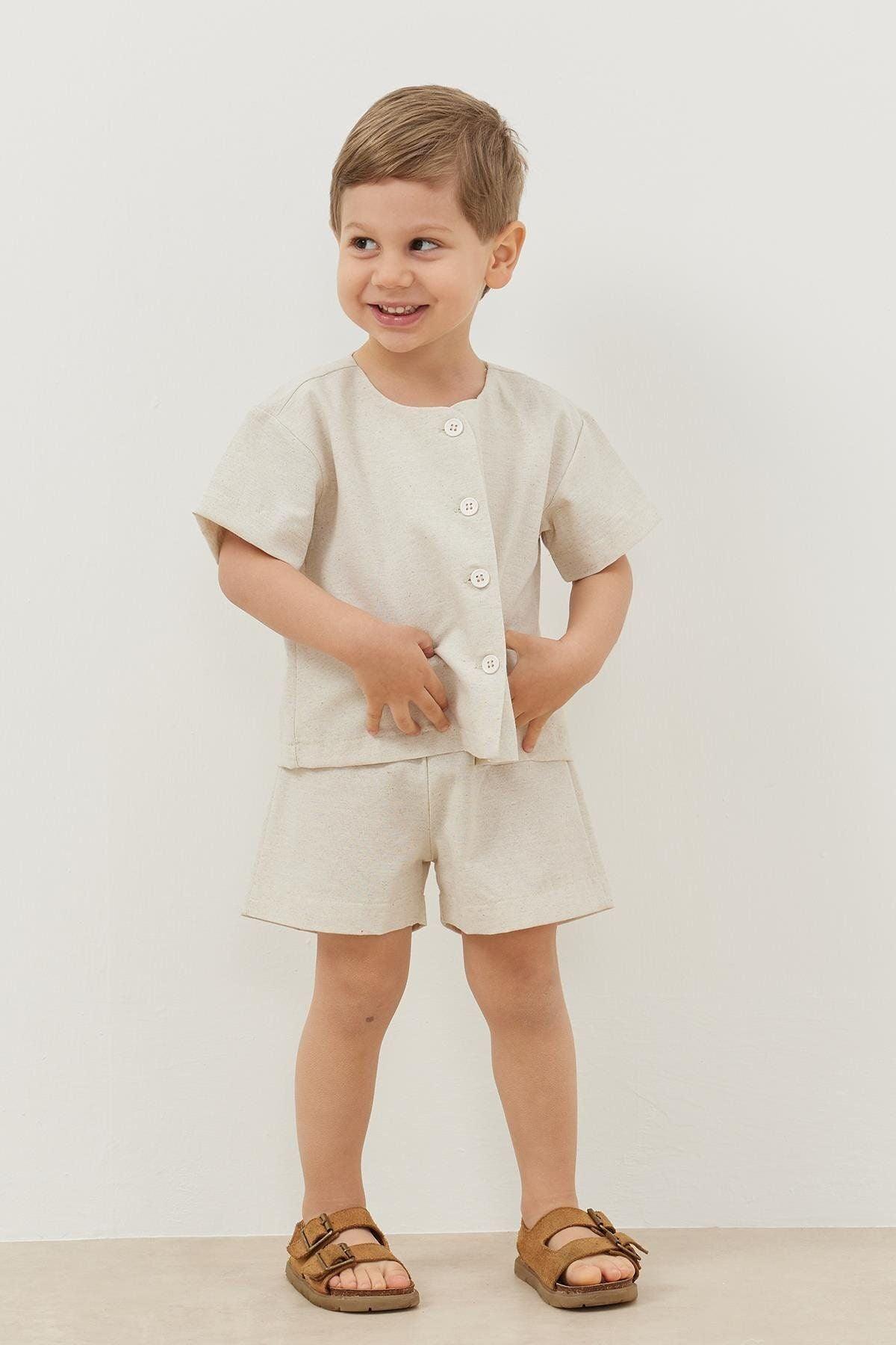 Linen Suit with Shorts Beige