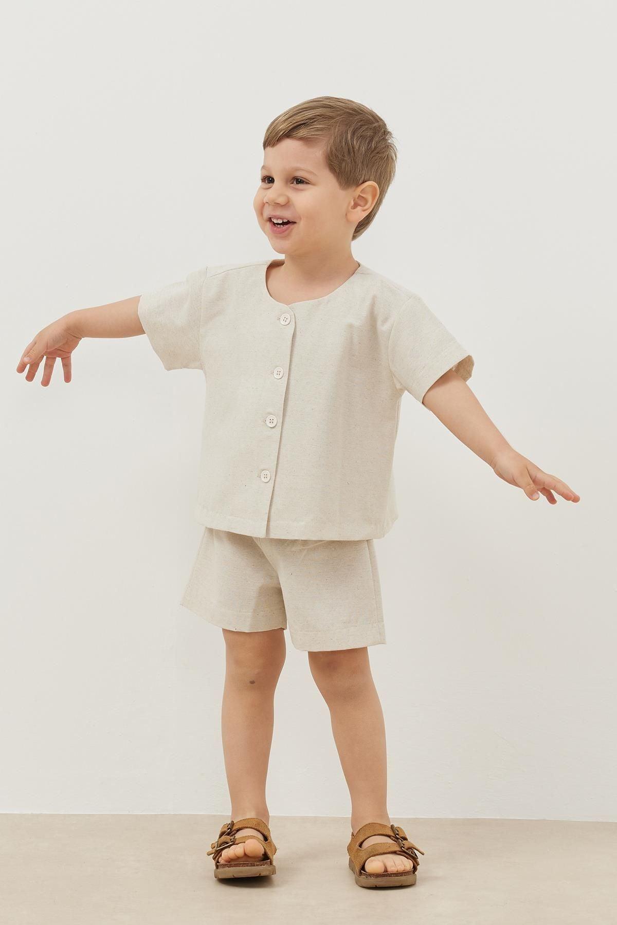 Linen Suit with Shorts Beige