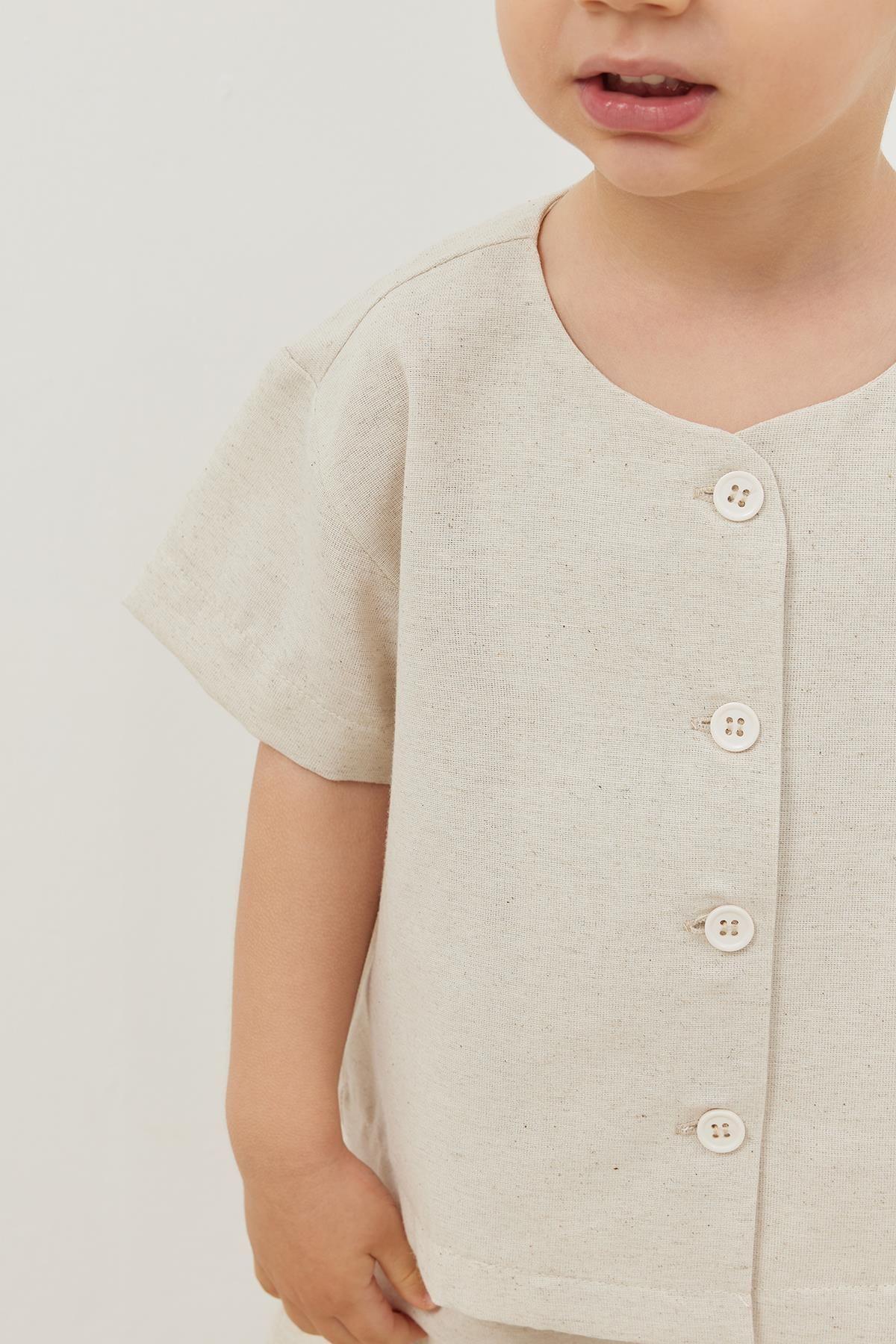 Şortlu Keten Takım Bej