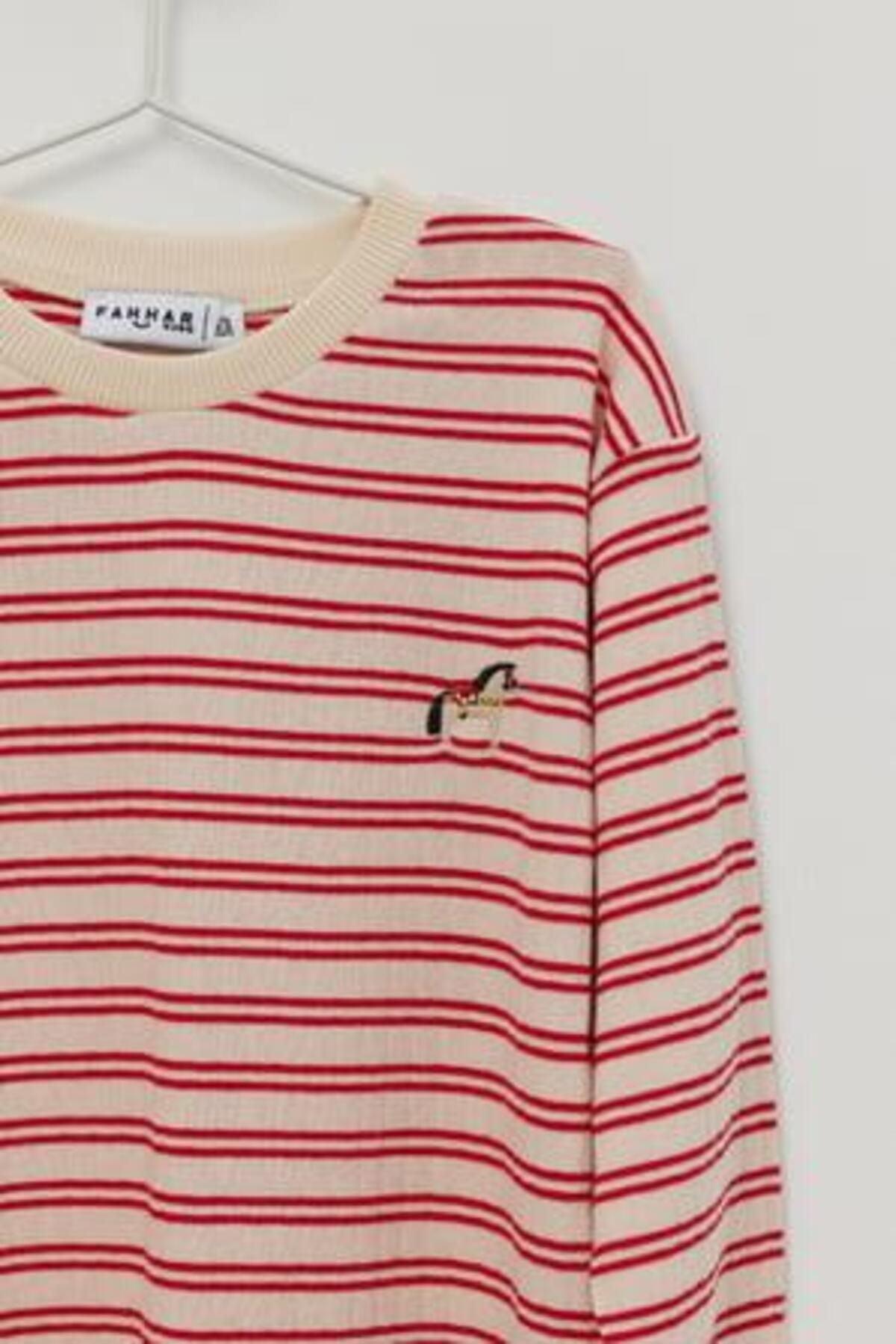 Uzun Kollu Tişört İnce Çizgili Kırmızı