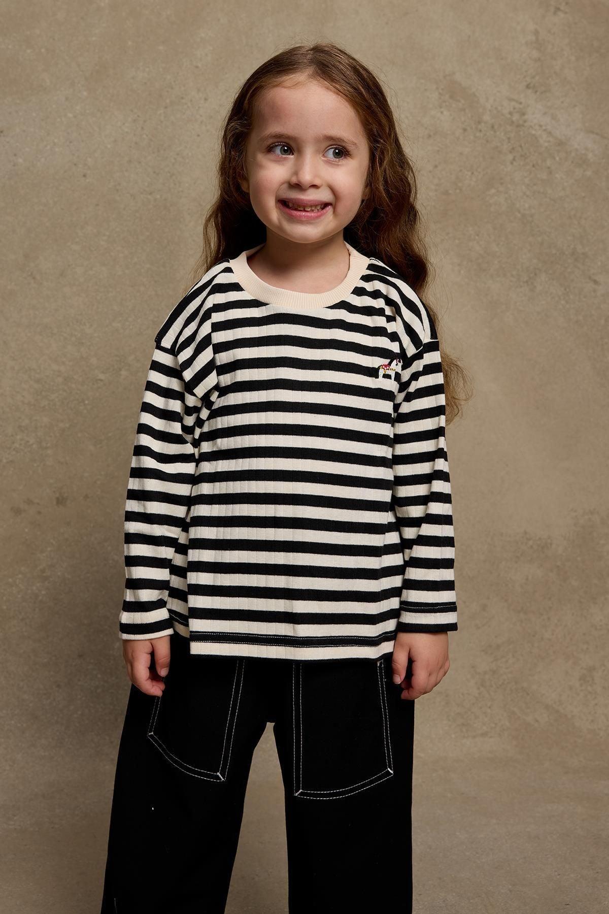 Long Sleeve T-Shirt Thick Striped Black