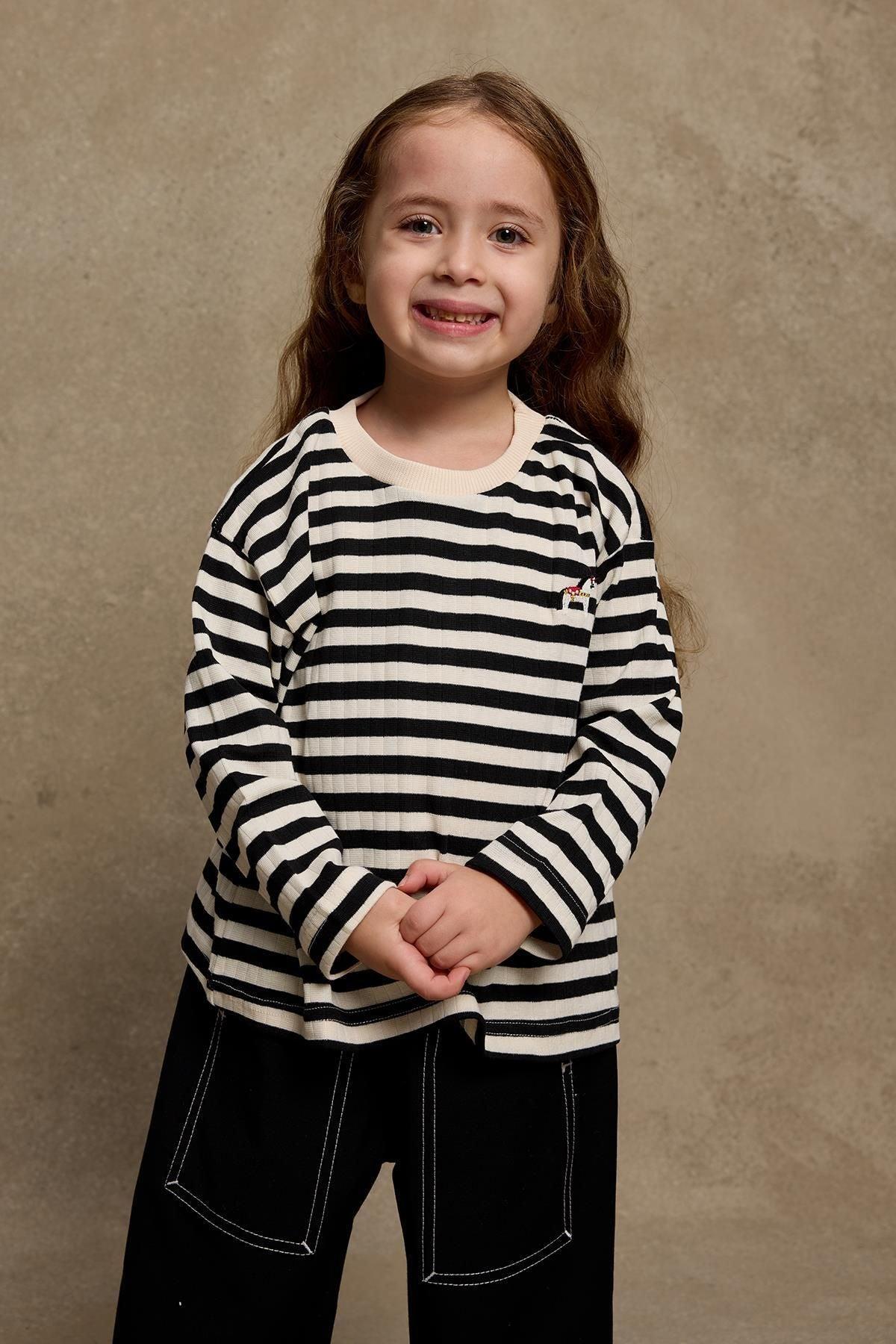 Long Sleeve T-Shirt Thick Striped Black