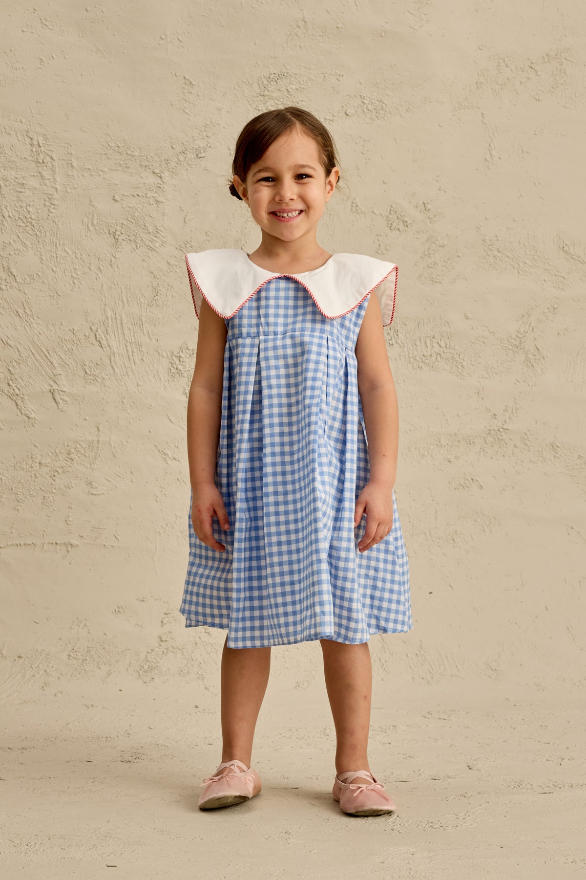 V Yakalı Desenli Elbise Pötikare Mavi